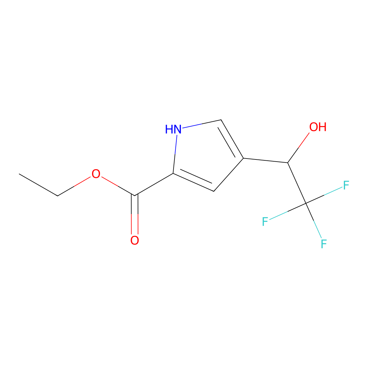 Ethyl 4-(2,2,2-trifluoro-1-hydroxyethyl)-1H-pyrrole-2-carboxylate molecular structure, CAS 2180956-69-6