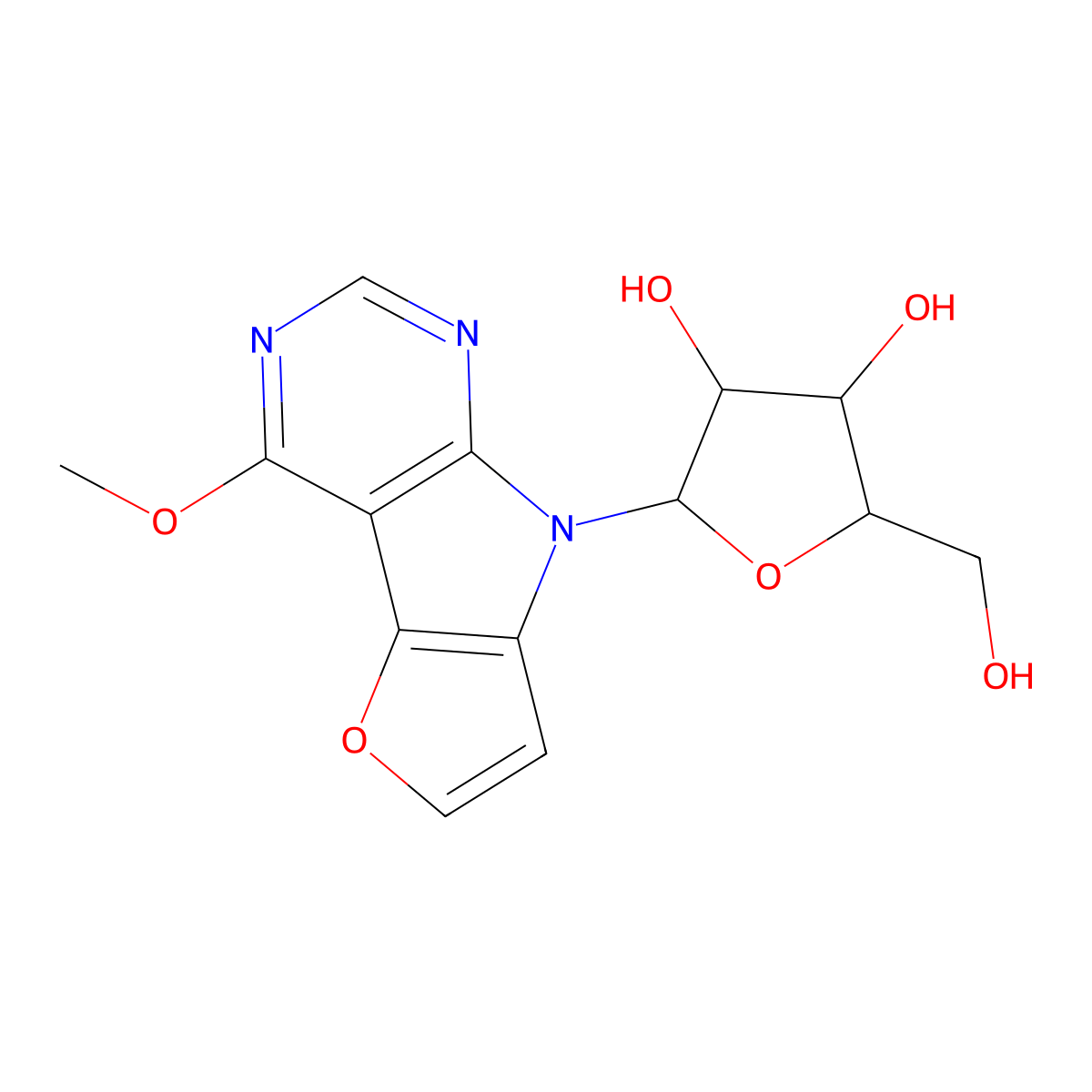 (2R,3S,4R,5R)-2-(Hydroxymethyl)-5-(4-methoxy-8H-furo[2',3':4,5]pyrrolo[2,3-d]pyrimidin-8-yl)tetrahydrofuran-3,4-diol molecular structure, CAS 2180983-37-1