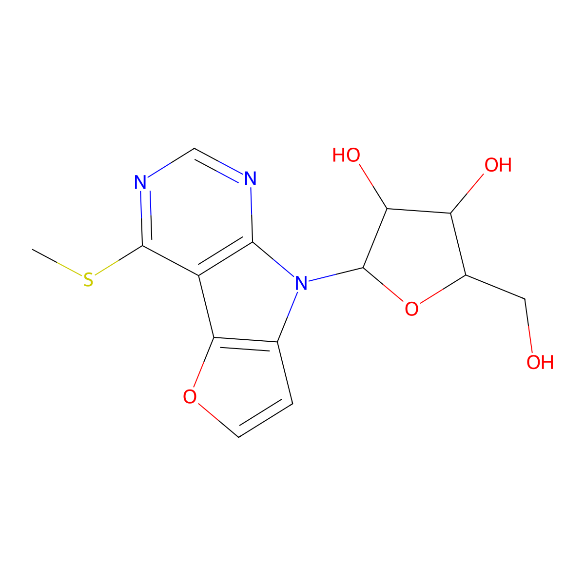 (2R,3S,4R,5R)-2-(Hydroxymethyl)-5-(4-(methylthio)-8H-furo[2',3':4,5]pyrrolo[2,3-d]pyrimidin-8-yl)tetrahydrofuran-3,4-diol molecular structure, CAS 2180983-38-2