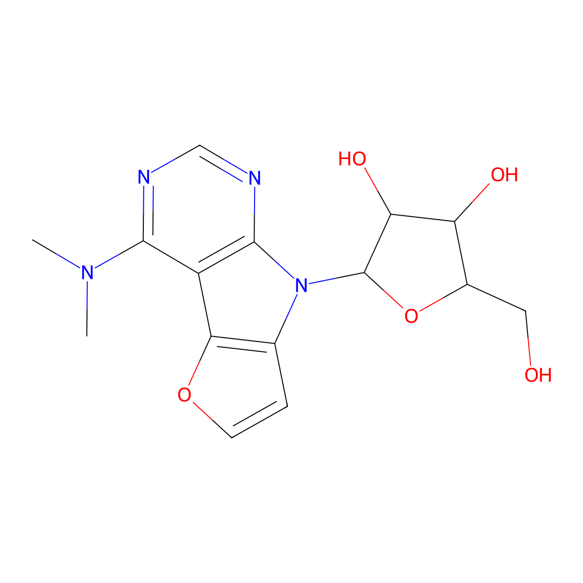 (2R,3R,4S,5R)-2-(4-(Dimethylamino)-8H-furo[2',3':4,5]pyrrolo[2,3-d]pyrimidin-8-yl)-5-(hydroxymethyl)tetrahydrofuran-3,4-diol molecular structure, CAS 2180983-43-9