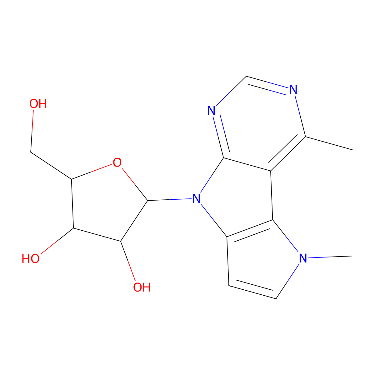 (2R,3R,4S,5R)-2-(4,5-Dimethylpyrrolo[2',3':4,5]pyrrolo[2,3-d]pyrimidin-8(5H)-yl)-5-(hydroxymethyl)tetrahydrofuran-3,4-diol molecular structure, CAS 2180983-44-0
