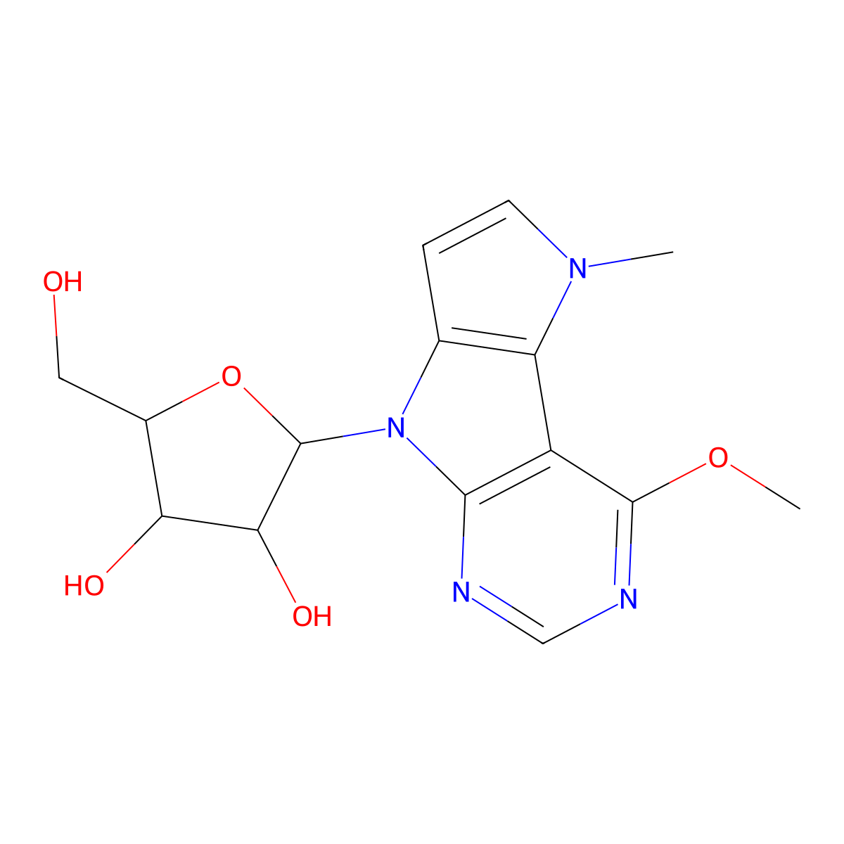 (2R,3S,4R,5R)-2-(Hydroxymethyl)-5-(4-methoxy-5-methylpyrrolo[2',3':4,5]pyrrolo[2,3-d]pyrimidin-8(5H)-yl)tetrahydrofuran-3,4-diol molecular structure, CAS 2180983-45-1