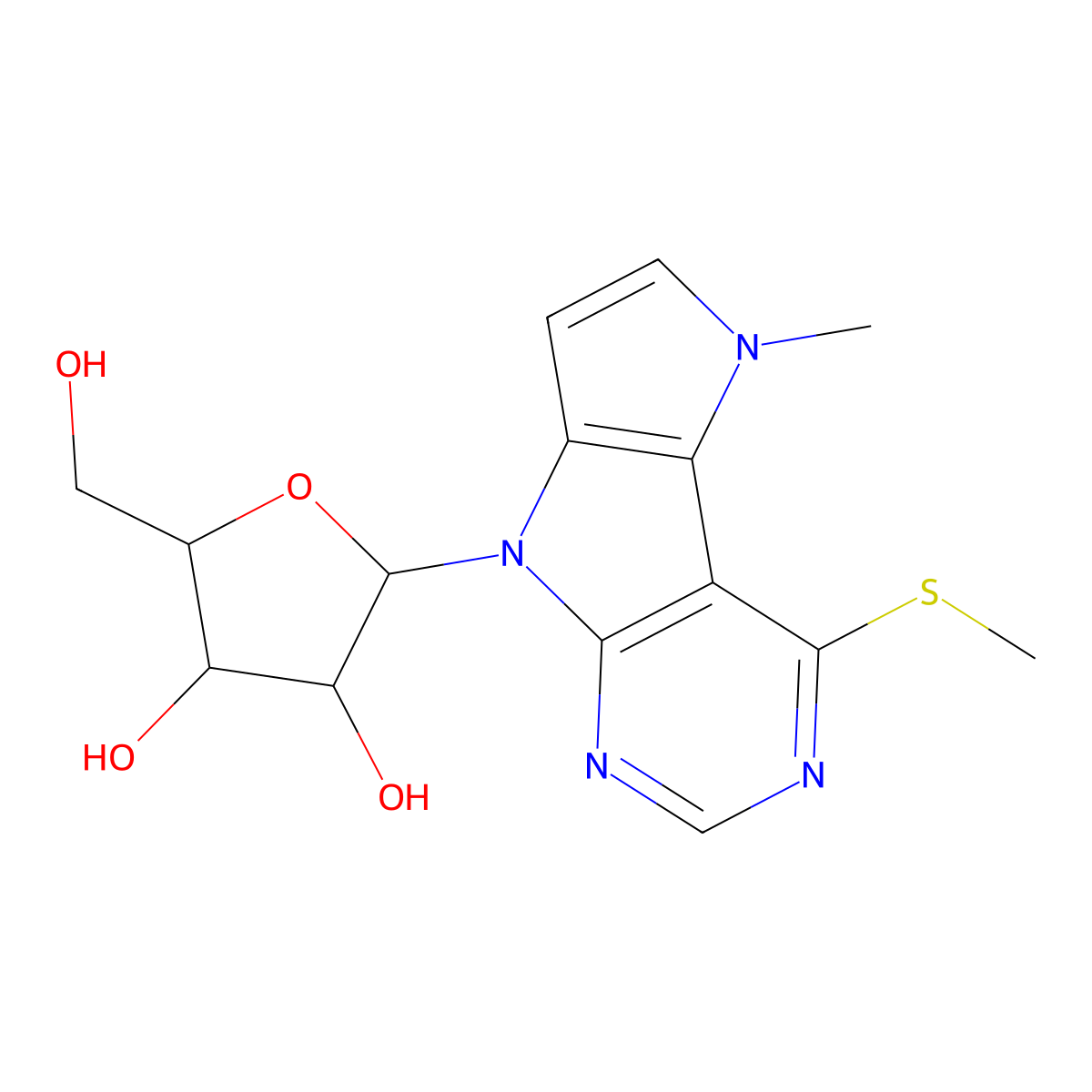 (2R,3S,4R,5R)-2-(Hydroxymethyl)-5-(5-methyl-4-(methylthio)pyrrolo[2',3':4,5]pyrrolo[2,3-d]pyrimidin-8(5H)-yl)tetrahydrofuran-3,4-diol molecular structure, CAS 2180983-46-2
