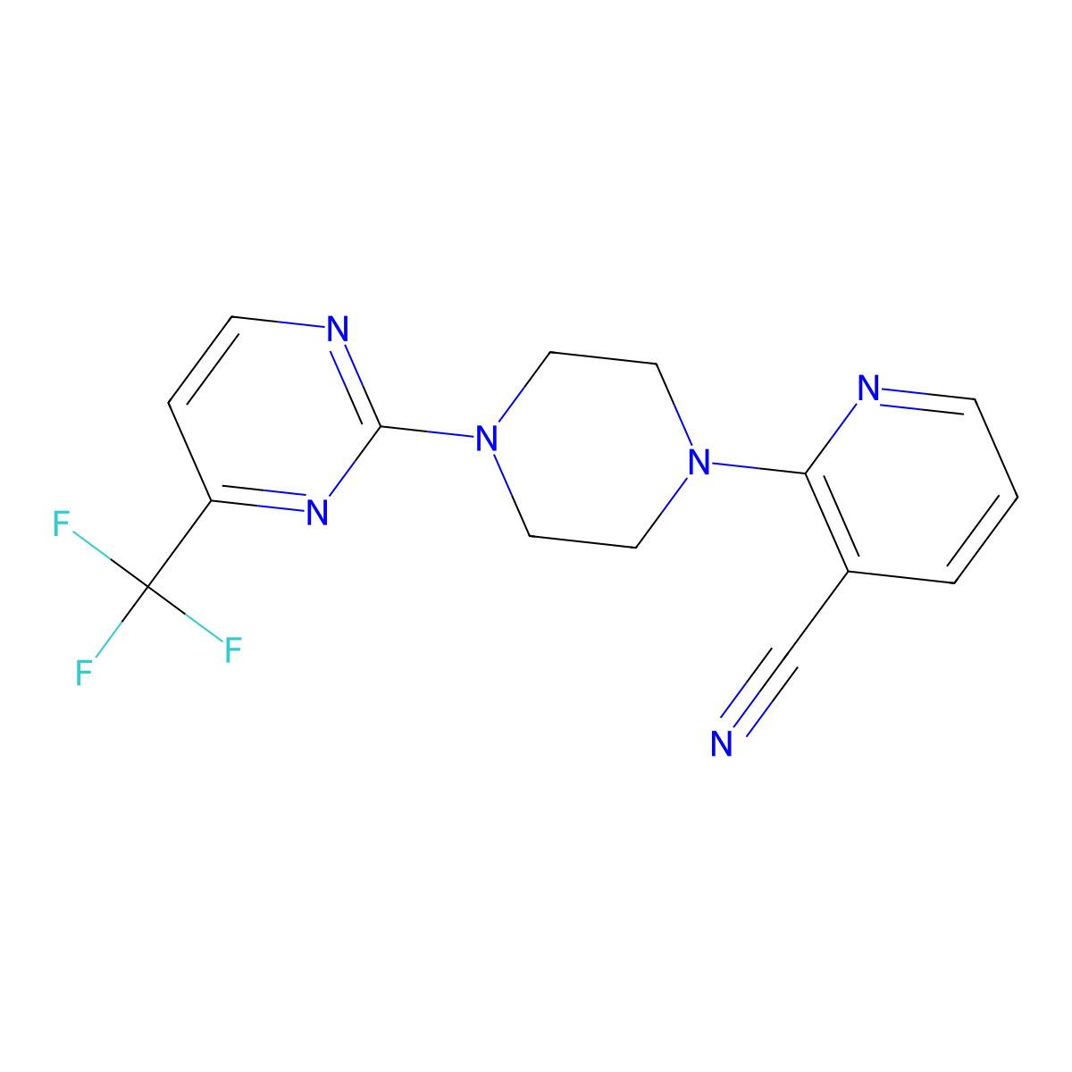 2-{4-[4-(Trifluoromethyl)pyrimidin-2-yl]piperazin-1-yl}pyridine-3-carbonitrile molecular structure, CAS 2181276-91-3