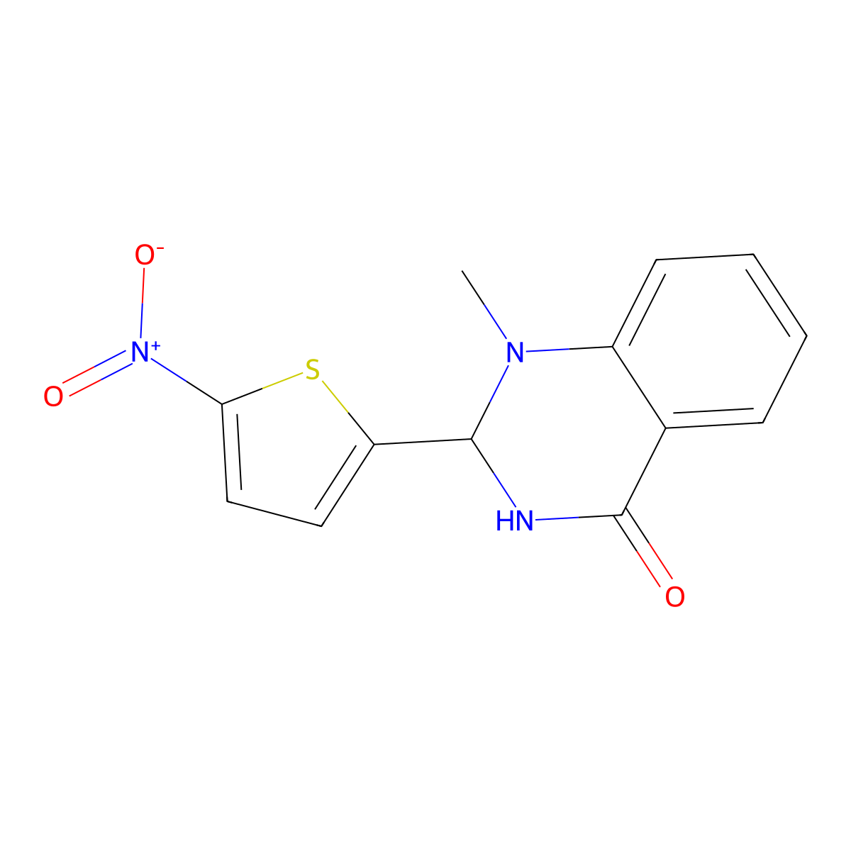 2,3-Dihydro-1-methyl-2-(5-nitro-2-thienyl)-4(1H)-quinazolinone molecular structure, CAS 218144-80-0