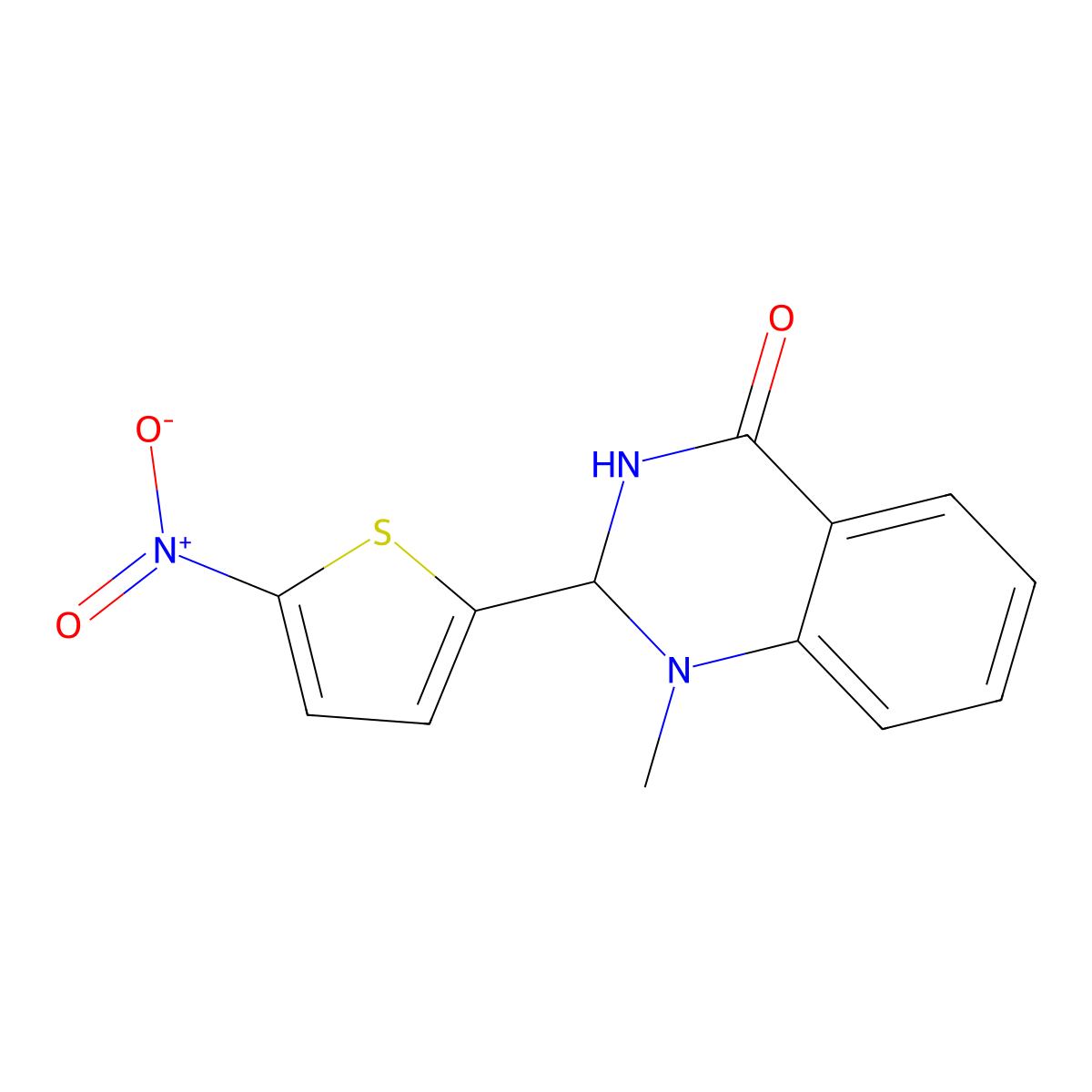 2,3-Dihydro-1-methyl-2-(5-nitro-2-thienyl)-4(1H)-quinazolinone molecular structure, CAS 218144-80-0