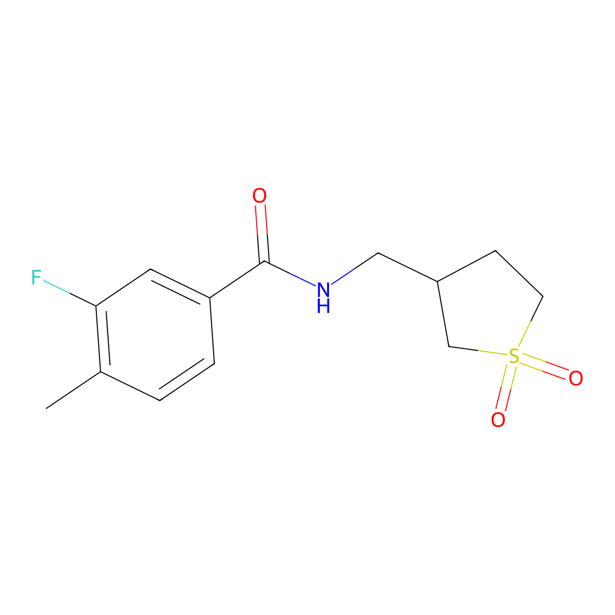 N-[(1,1-dioxo-1lambda6-thiolan-3-yl)methyl]-3-fluoro-4-methylbenzamide molecular structure, CAS 2181496-79-5