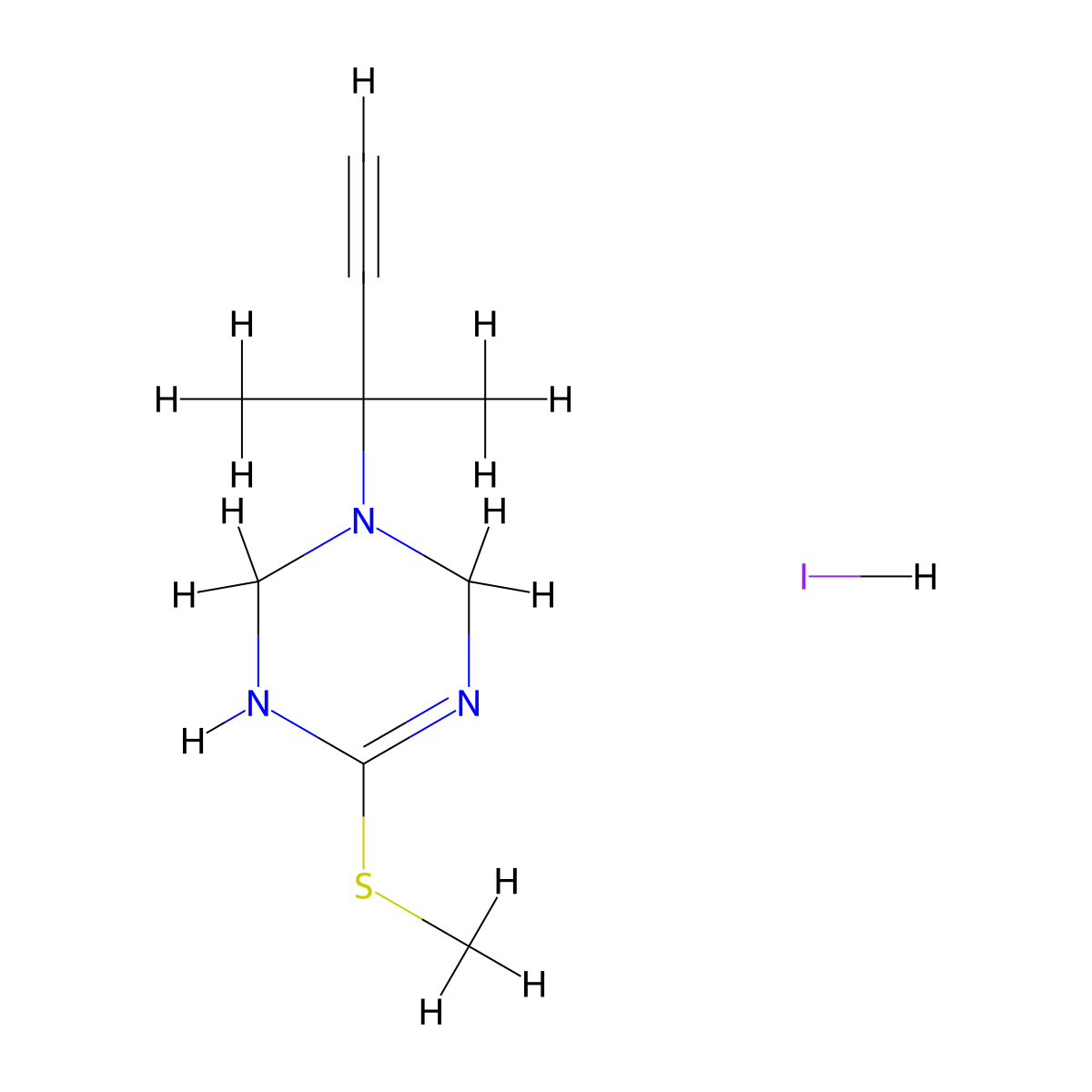 3-(1,1-Dimethylprop-2-ynyl)-6-(methylthio)-1,2,3,4-tetrahydro-1,3,5-triazine hydroiodide molecular structure, CAS 218157-38-1