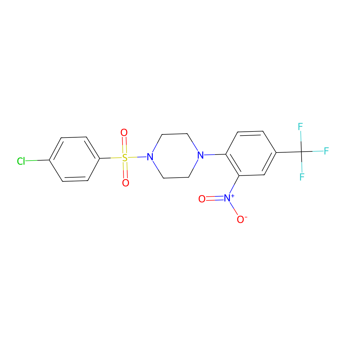 1-[(4-Chlorophenyl)sulfonyl]-4-[2-nitro-4-(trifluoromethyl)phenyl]piperazine molecular structure, CAS 218158-17-9