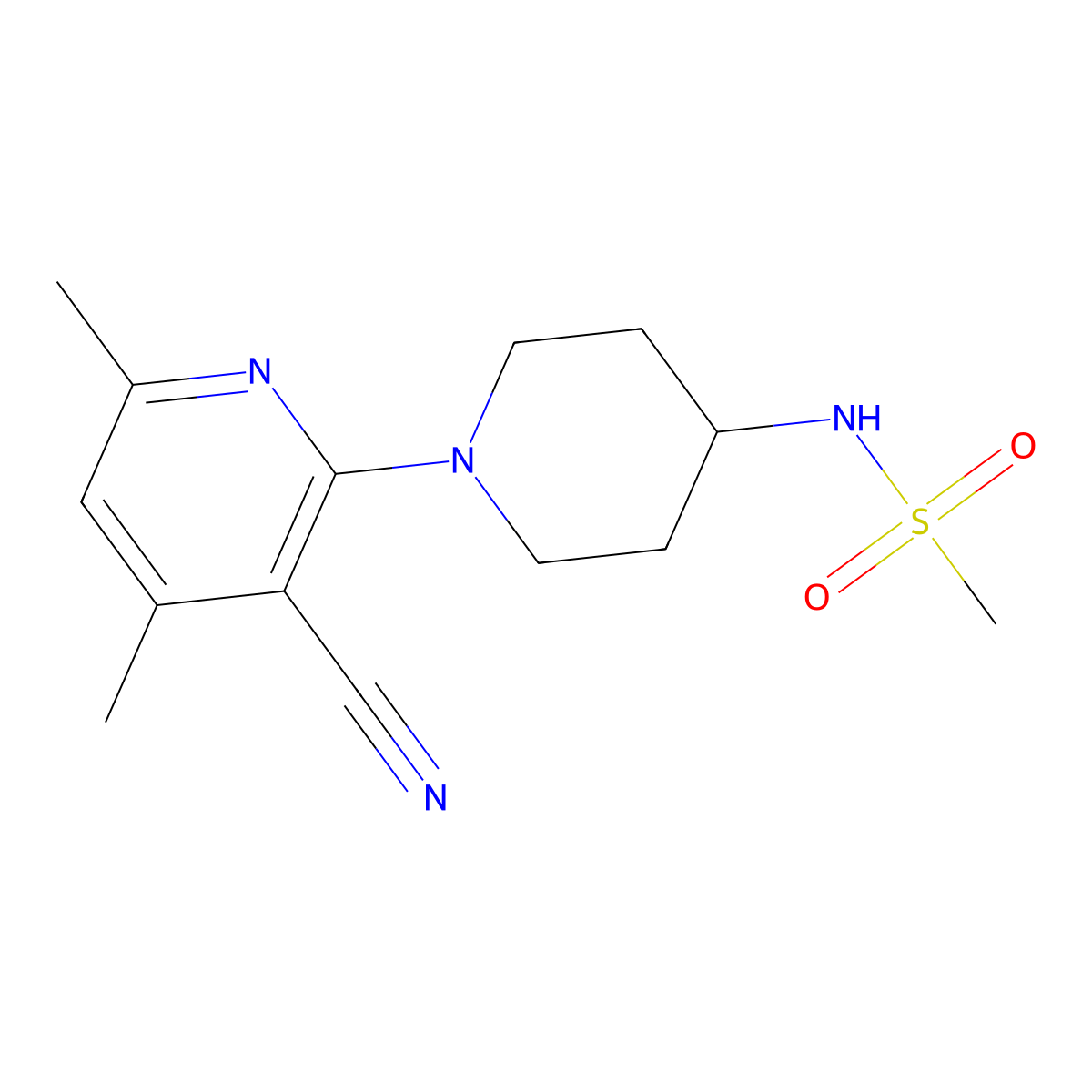 N-[1-(3-cyano-4,6-dimethylpyridin-2-yl)piperidin-4-yl]methanesulfonamide molecular structure, CAS 2181739-17-1