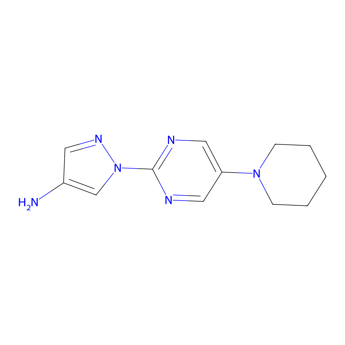 1-(5-Piperidin-1-ylpyrimidin-2-yl)pyrazol-4-amine molecular structure, CAS 2181829-19-4
