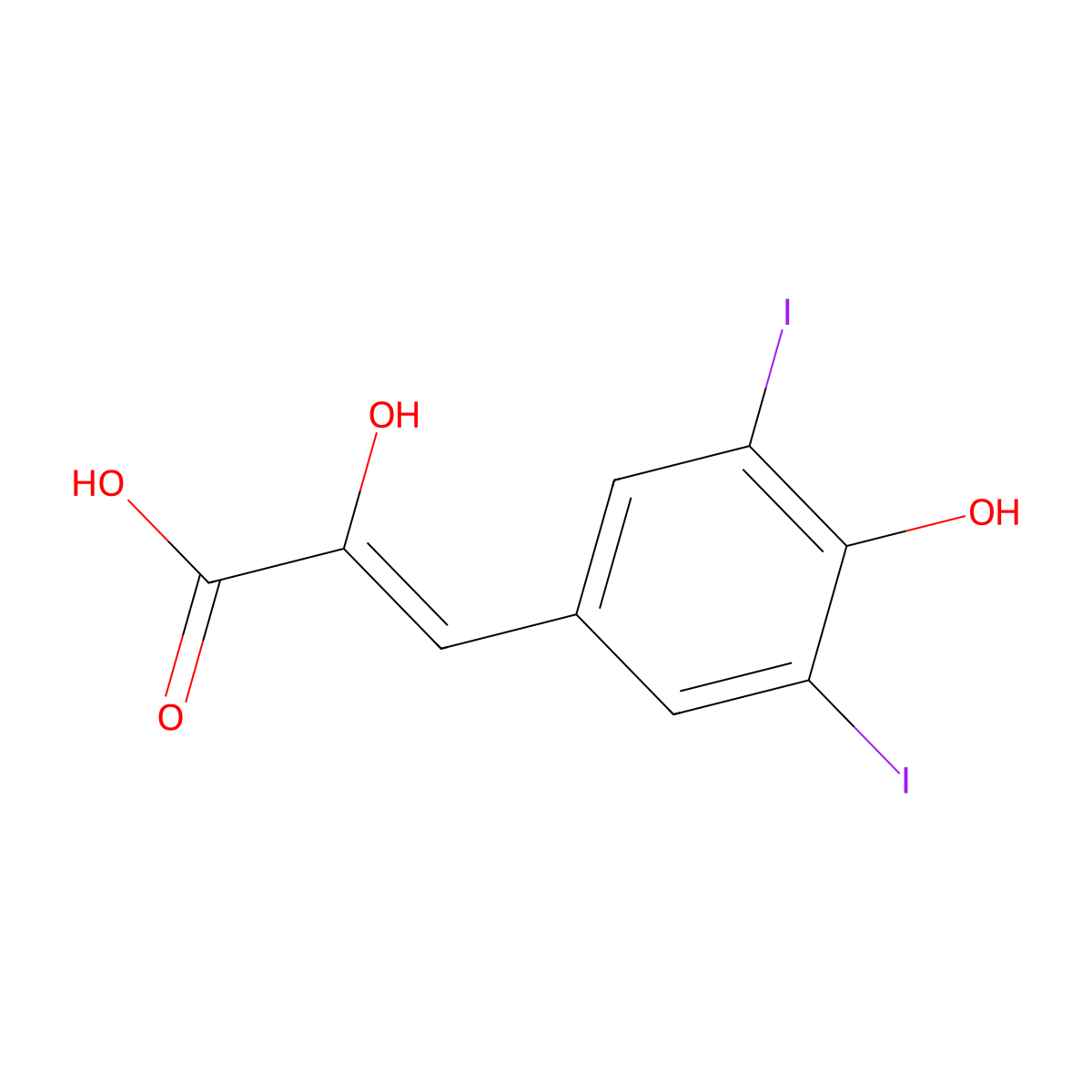 2-Hydroxy-3-(4-hydroxy-3,5-diiodophenyl)prop-2-enoic acid molecular structure, CAS 21819-70-5
