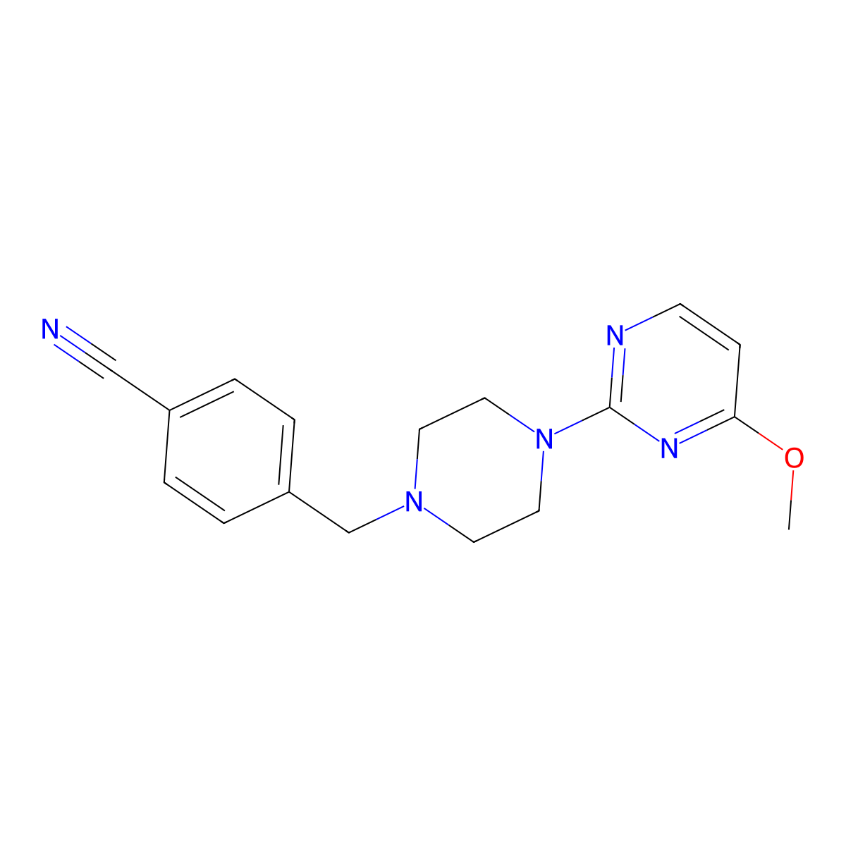 4-{[4-(4-Methoxypyrimidin-2-yl)piperazin-1-yl]methyl}benzonitrile molecular structure, CAS 2181944-51-2