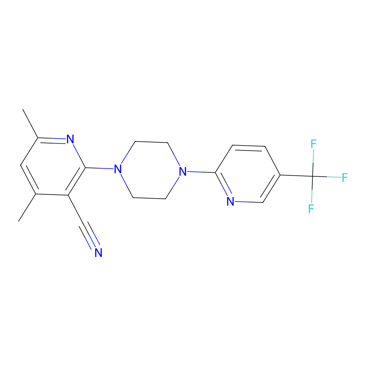 4,6-Dimethyl-2-{4-[5-(trifluoromethyl)pyridin-2-yl]piperazin-1-yl}pyridine-3-carbonitrile molecular structure, CAS 2182027-76-3