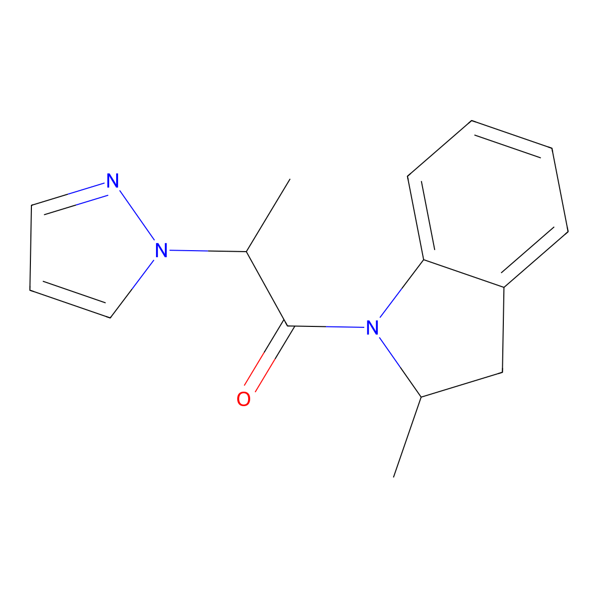 1-(2-methyl-2,3-dihydro-1H-indol-1-yl)-2-(1H-pyrazol-1-yl)propan-1-one molecular structure, CAS 2182055-44-1