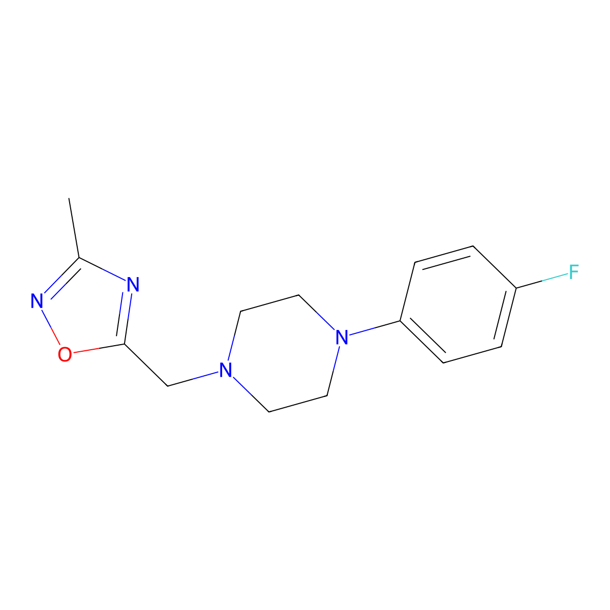 1-(4-Fluorophenyl)-4-[(3-methyl-1,2,4-oxadiazol-5-yl)methyl]piperazine molecular structure, CAS 2182440-86-2