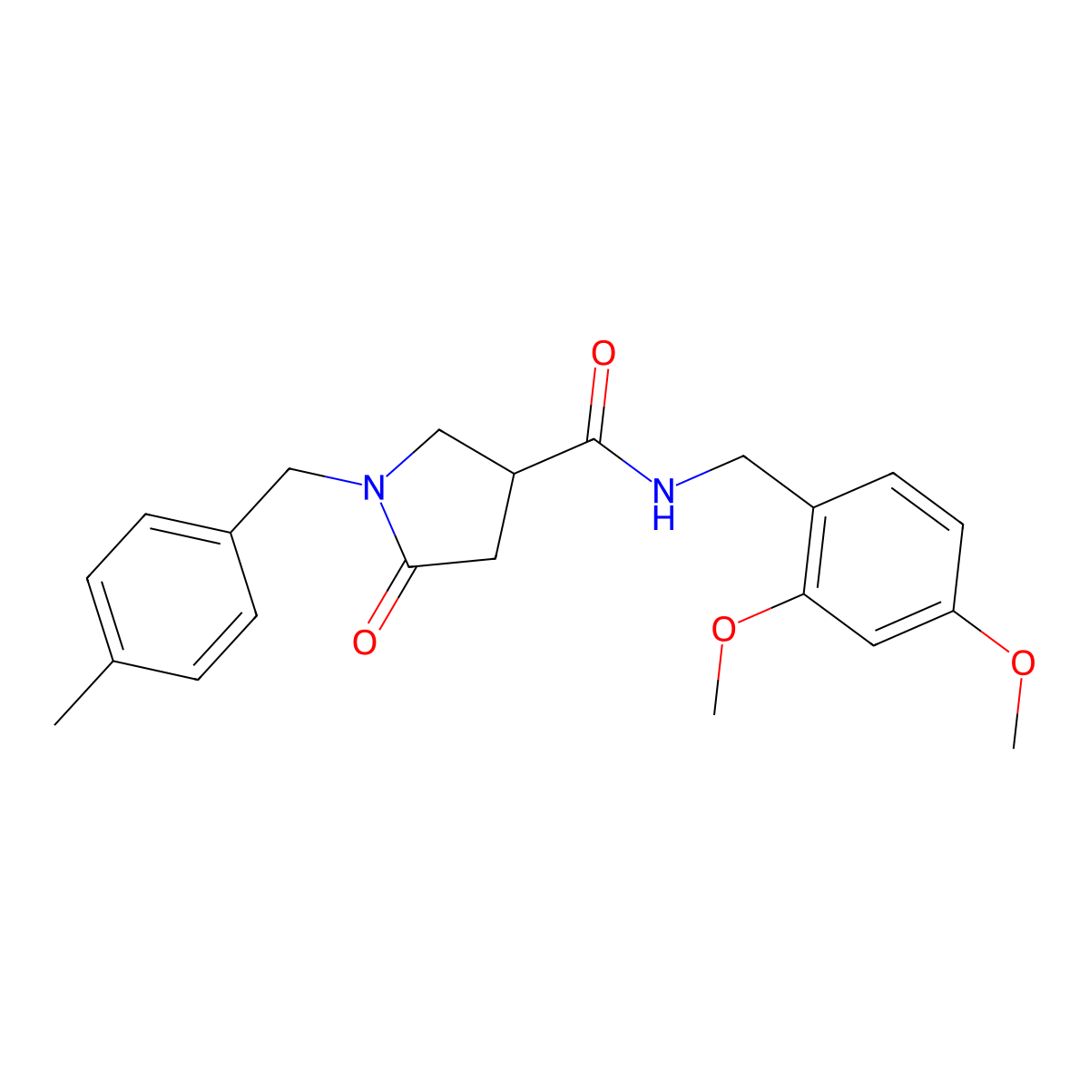 N-[(2,4-Dimethoxyphenyl)methyl]-1-[(4-methylphenyl)methyl]-5-oxopyrrolidine-3-carboxamide molecular structure, CAS 2182533-31-7
