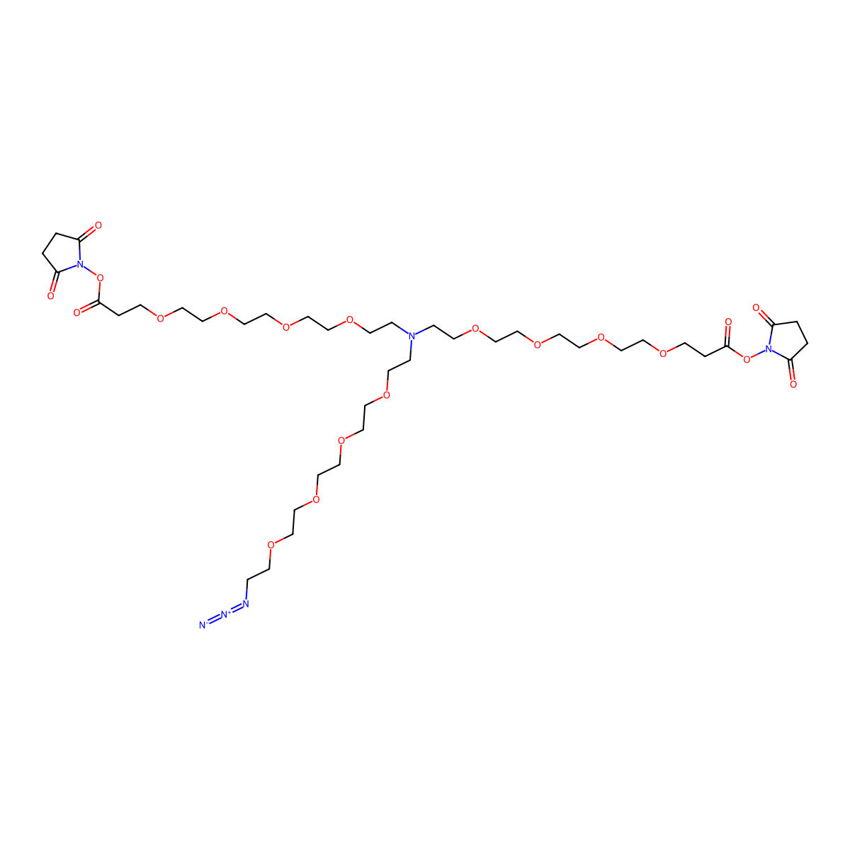 (2,5-Dioxopyrrolidin-1-yl) 3-[2-[2-[2-[2-[2-[2-[2-[2-(2-azidoethoxy)ethoxy]ethoxy]ethoxy]ethyl-[2-[2-[2-[2-[3-(2,5-dioxopyrrolidin-1-yl)oxy-3-oxopropoxy]ethoxy]ethoxy]ethoxy]ethyl]amino]ethoxy]ethoxy]ethoxy]ethoxy]propanoate molecular structure, CAS 2182601-77-8