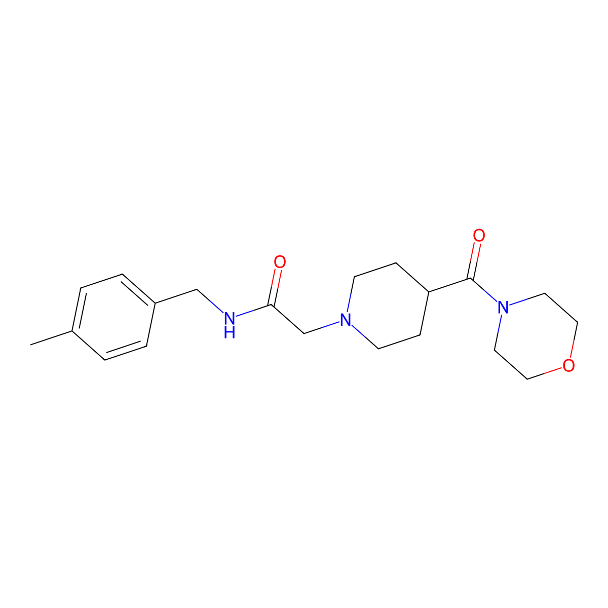 N-[(4-methylphenyl)methyl]-2-[4-(morpholine-4-carbonyl)piperidin-1-yl]acetamide molecular structure, CAS 2182624-69-5