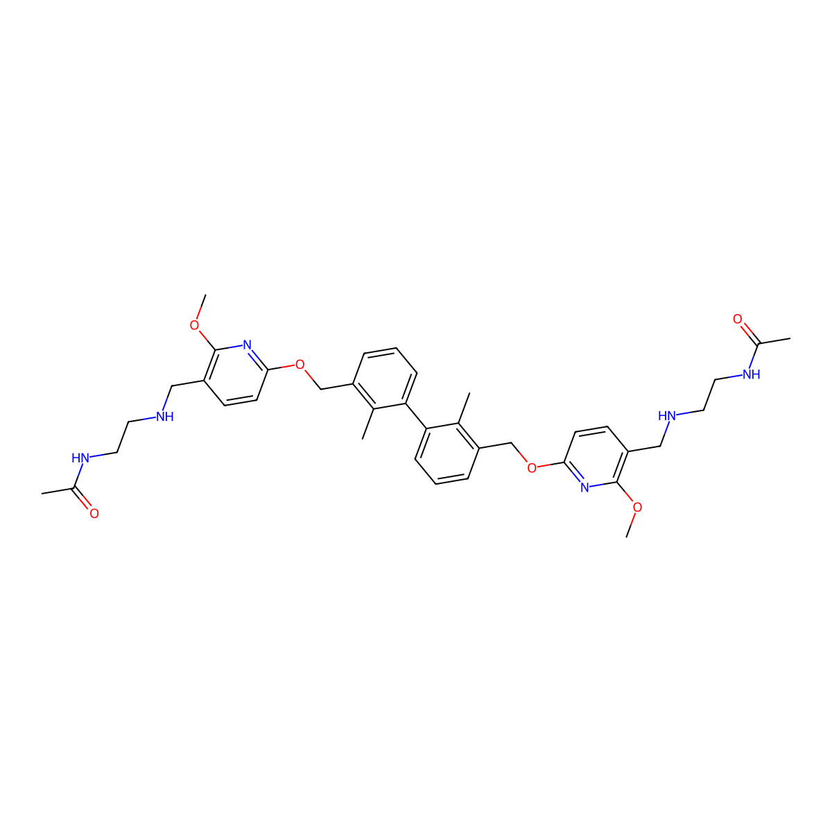 N-[2-[[6-[[3-[3-[[5-[(2-acetamidoethylamino)methyl]-6-methoxypyridin-2-yl]oxymethyl]-2-methylphenyl]-2-methylphenyl]methoxy]-2-methoxypyridin-3-yl]methylamino]ethyl]acetamide molecular structure, CAS 2182653-84-3