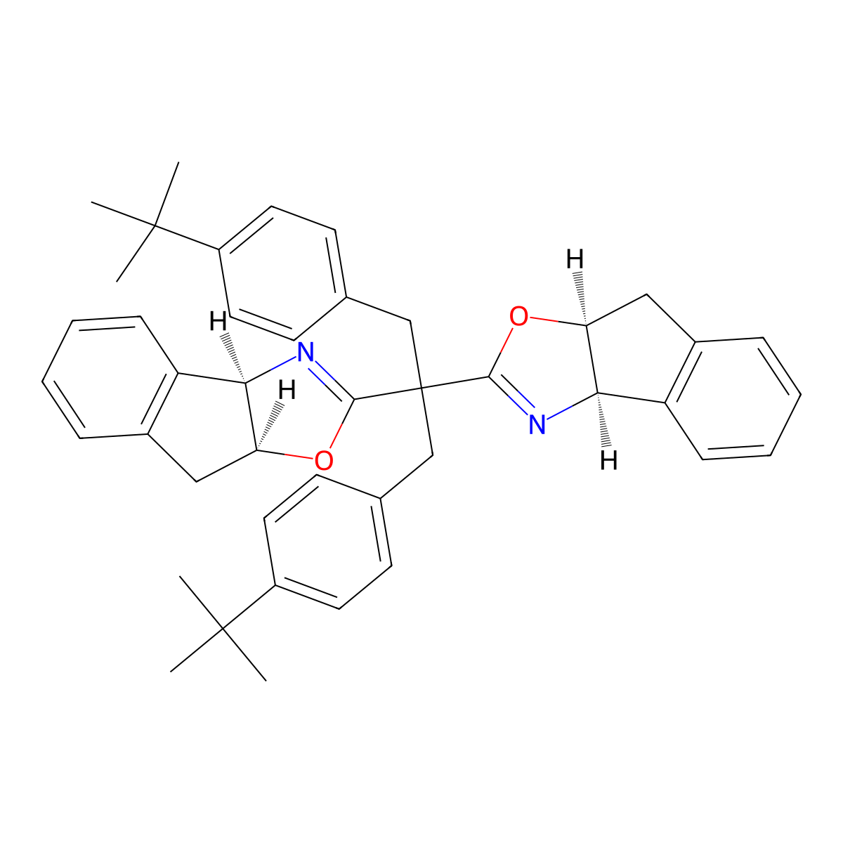 (3AR,3a'R,8aS,8a'S)-2,2'-(1,3-bis(4-(tert-butyl)phenyl)propane-2,2-diyl)bis(8,8a-dihydro-3aH-indeno[1,2-d]oxazole) molecular structure, CAS 2182671-16-3