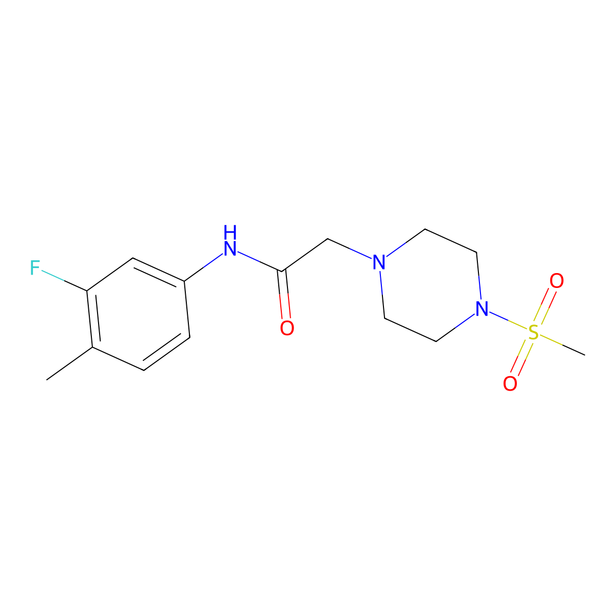 N-(3-fluoro-4-methylphenyl)-2-(4-methylsulfonylpiperazin-1-yl)acetamide molecular structure, CAS 2182771-99-7
