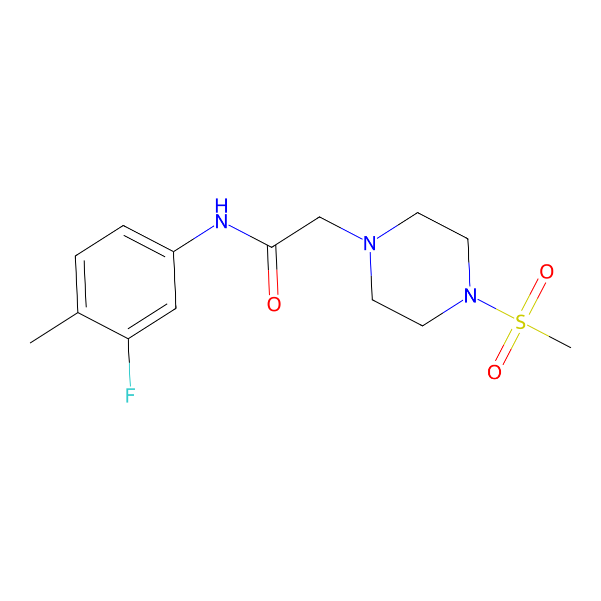 N-(3-fluoro-4-methylphenyl)-2-(4-methylsulfonylpiperazin-1-yl)acetamide molecular structure, CAS 2182771-99-7