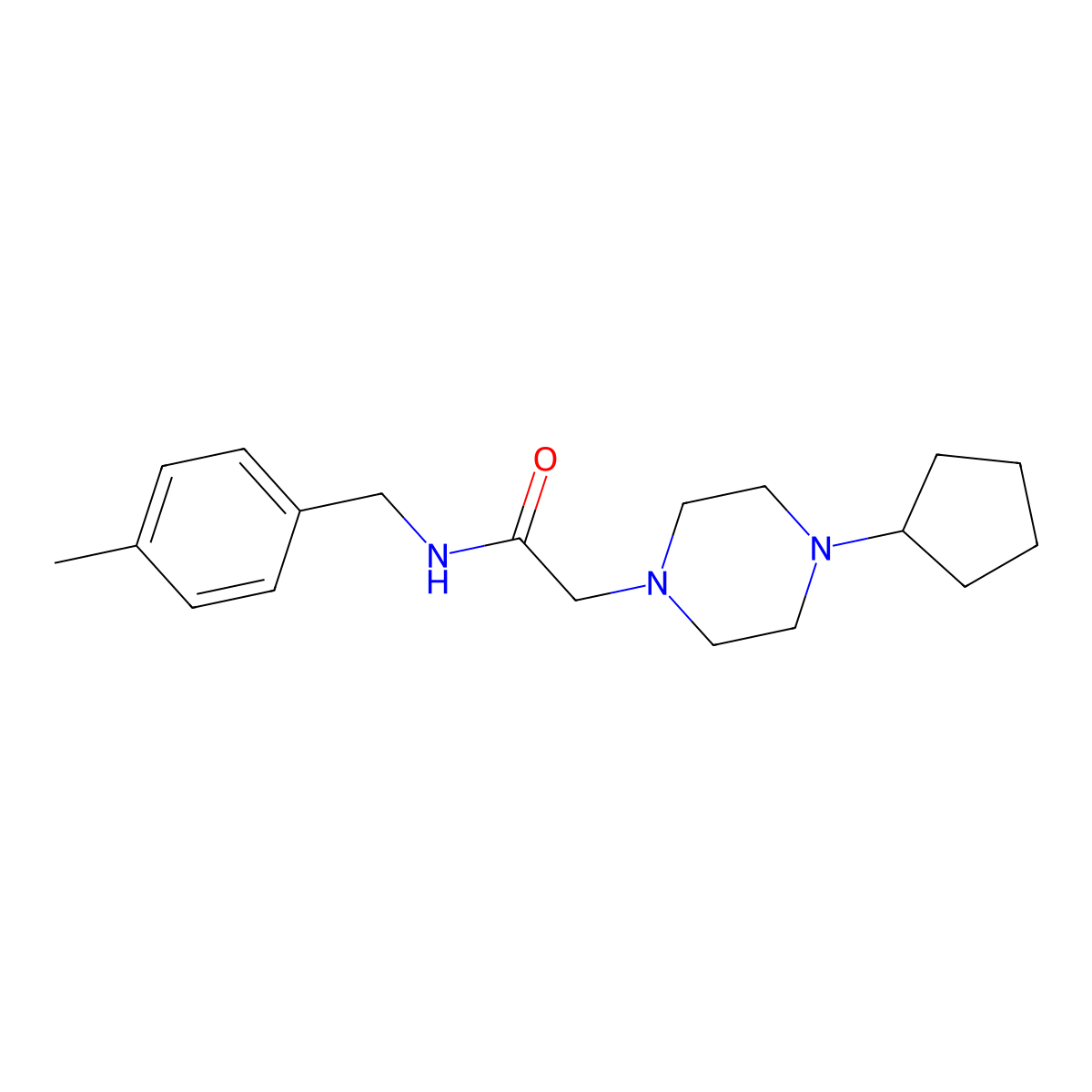 2-(4-cyclopentylpiperazin-1-yl)-N-[(4-methylphenyl)methyl]acetamide molecular structure, CAS 2182780-74-9