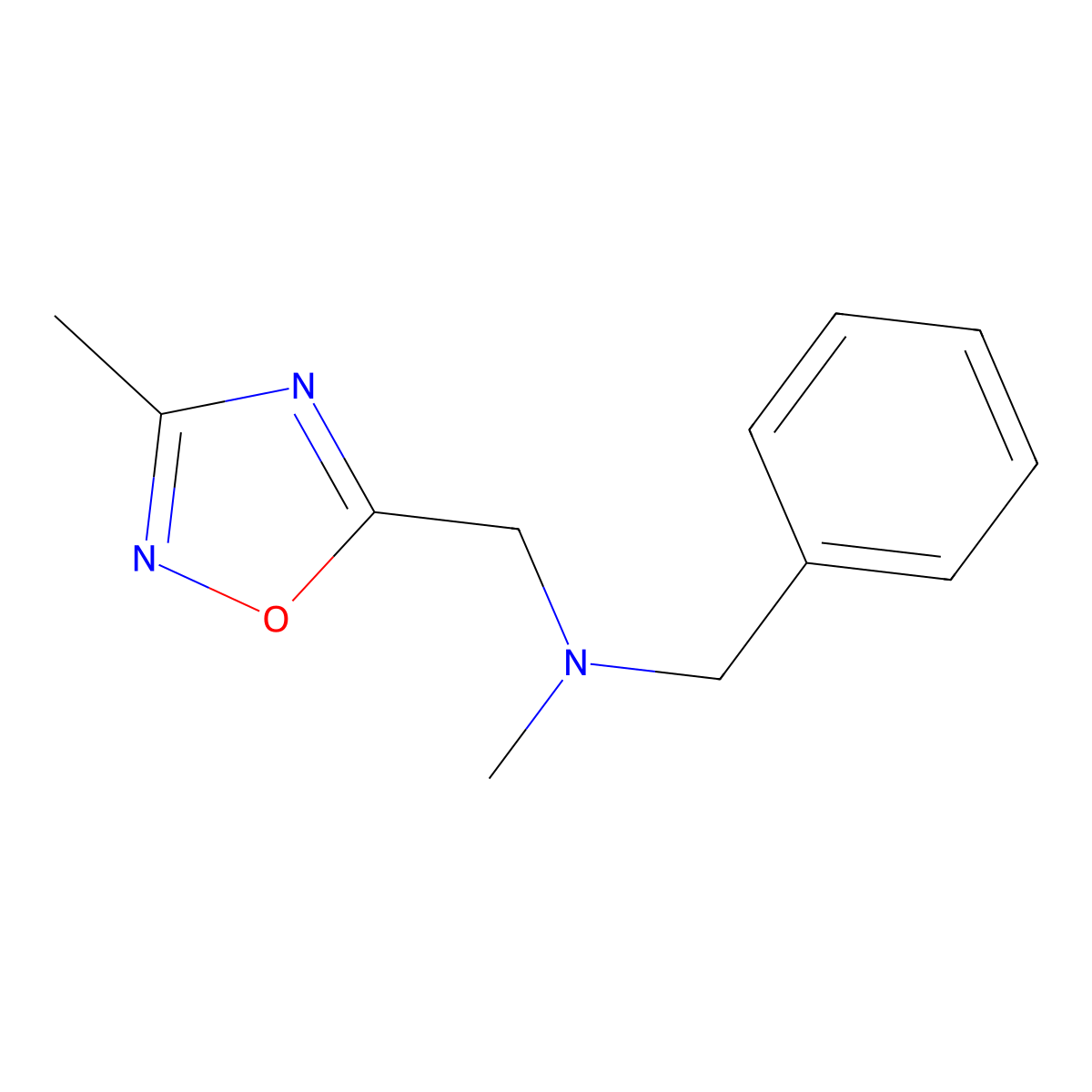 Benzyl(methyl)[(3-methyl-1,2,4-oxadiazol-5-yl)methyl]amine molecular structure, CAS 2182788-38-9