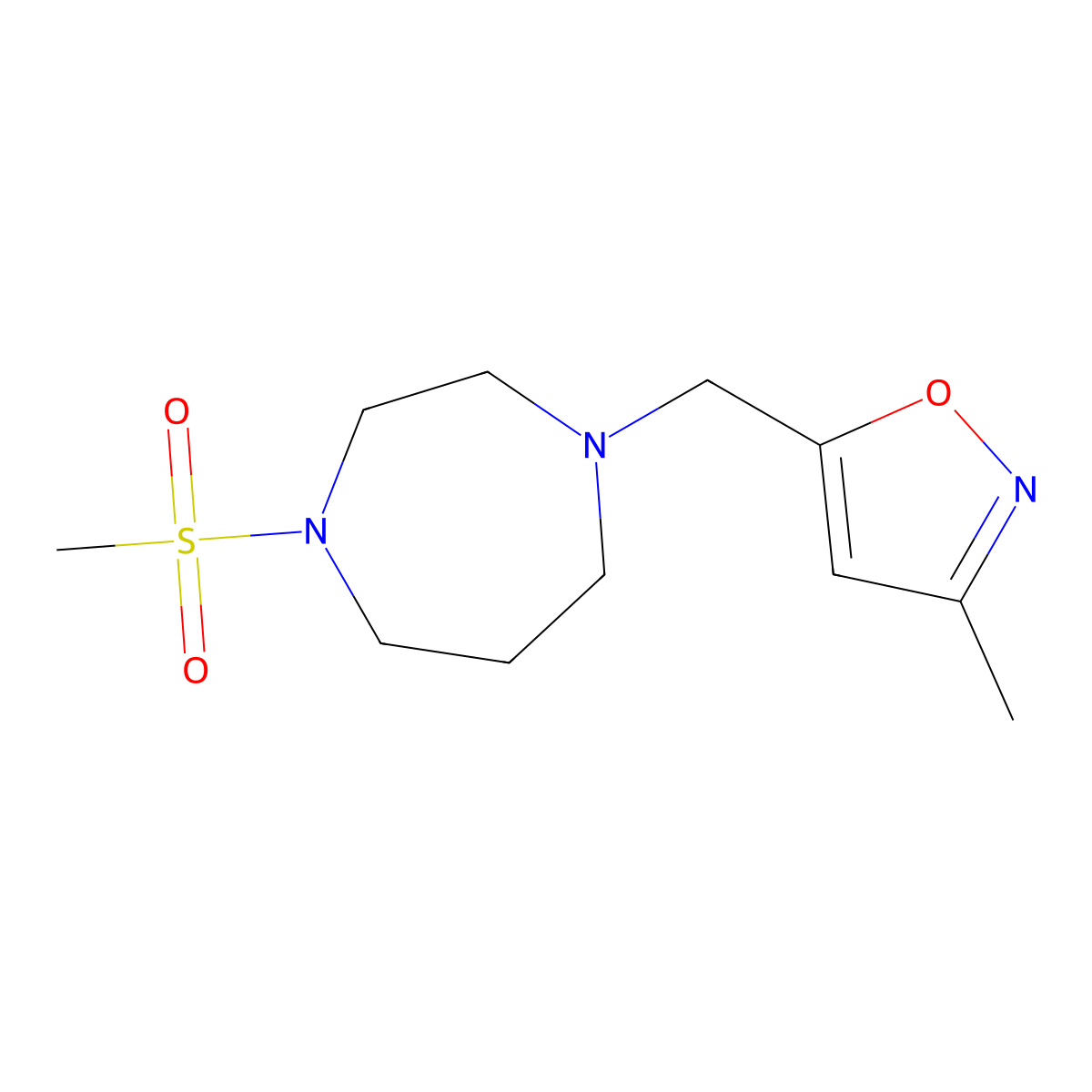 1-Methanesulfonyl-4-[(3-methyl-1,2-oxazol-5-yl)methyl]-1,4-diazepane molecular structure, CAS 2182824-00-4
