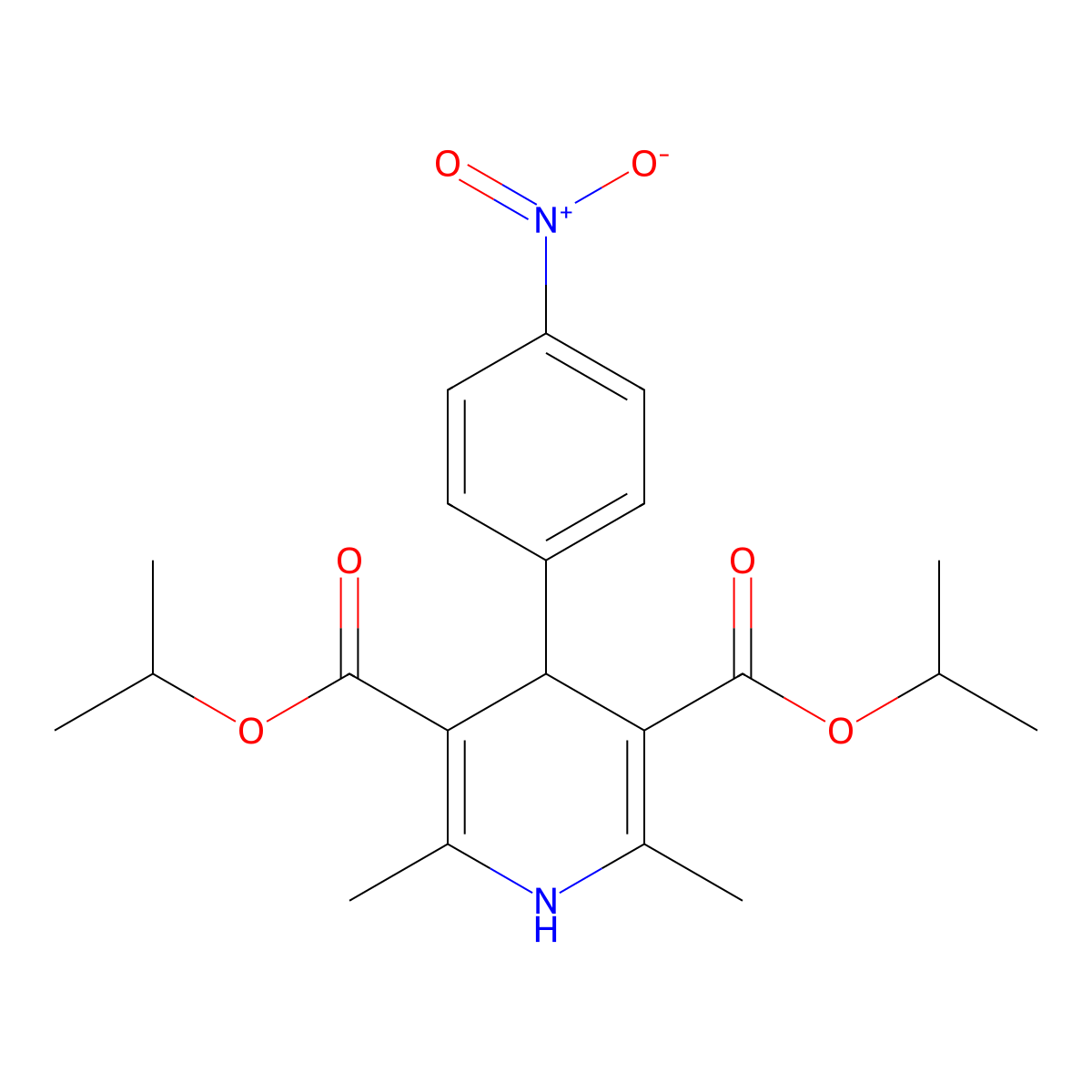 3,5-Bis(1-methylethyl) 1,4-dihydro-2,6-dimethyl-4-(4-nitrophenyl)-3,5-pyridinedicarboxylate molecular structure, CAS 21829-10-7