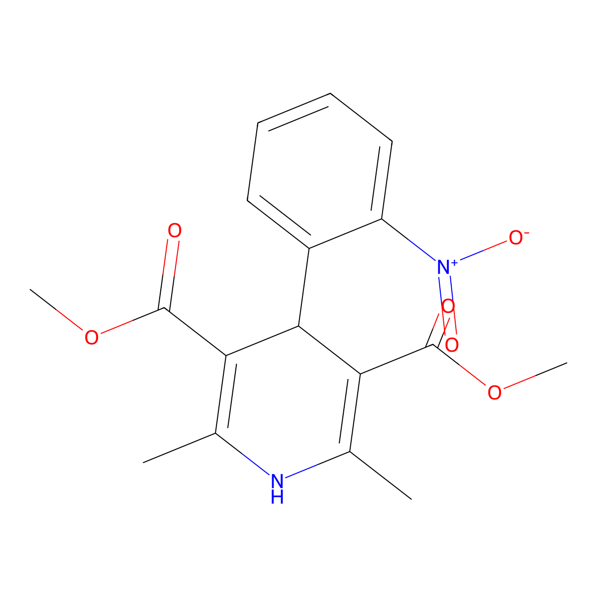 Nifedipine molecular structure, CAS 21829-25-4