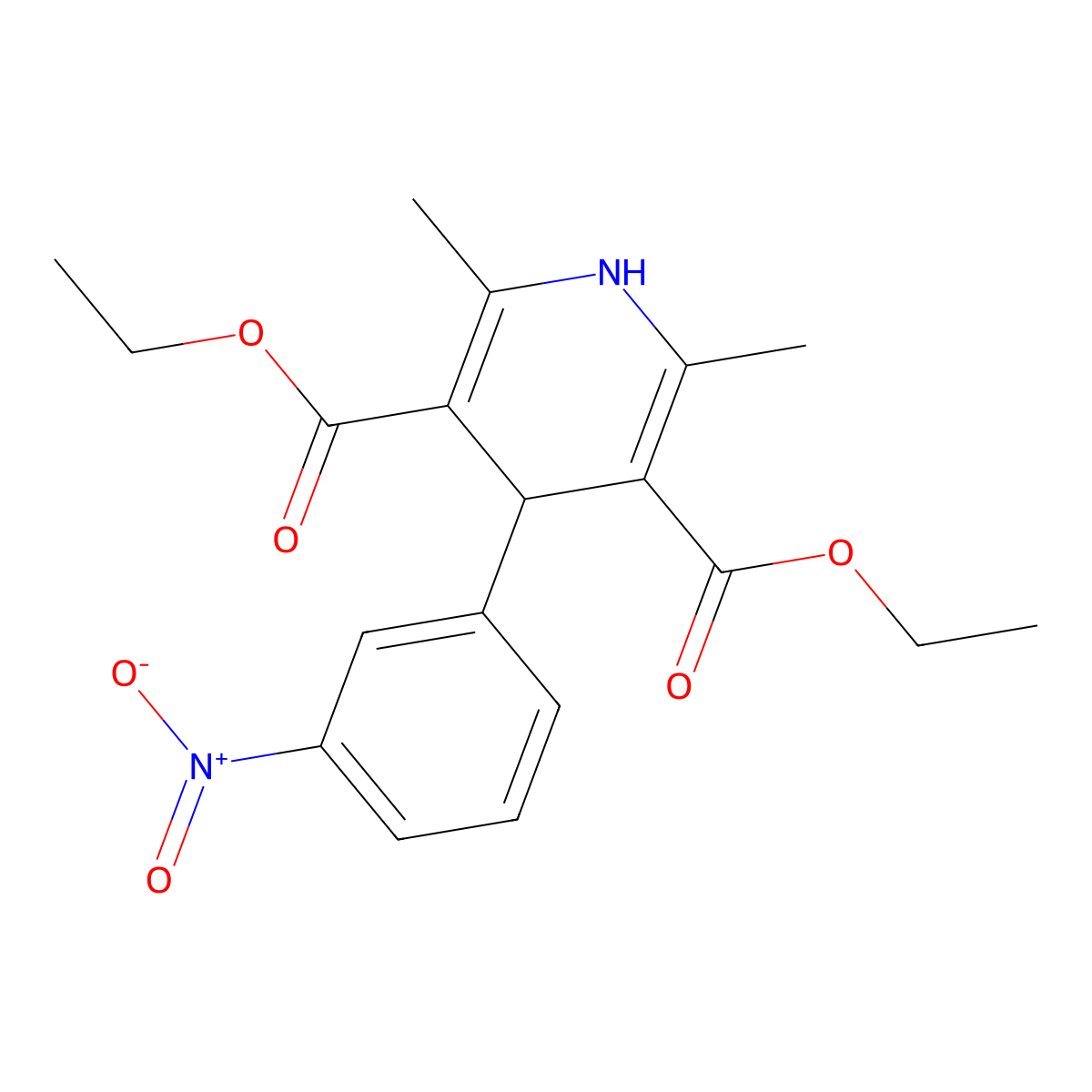 Diethyl 2,6-dimethyl-4-(3-nitrophenyl)-1,4-dihydropyridine-3,5-dicarboxylate molecular structure, CAS 21829-28-7