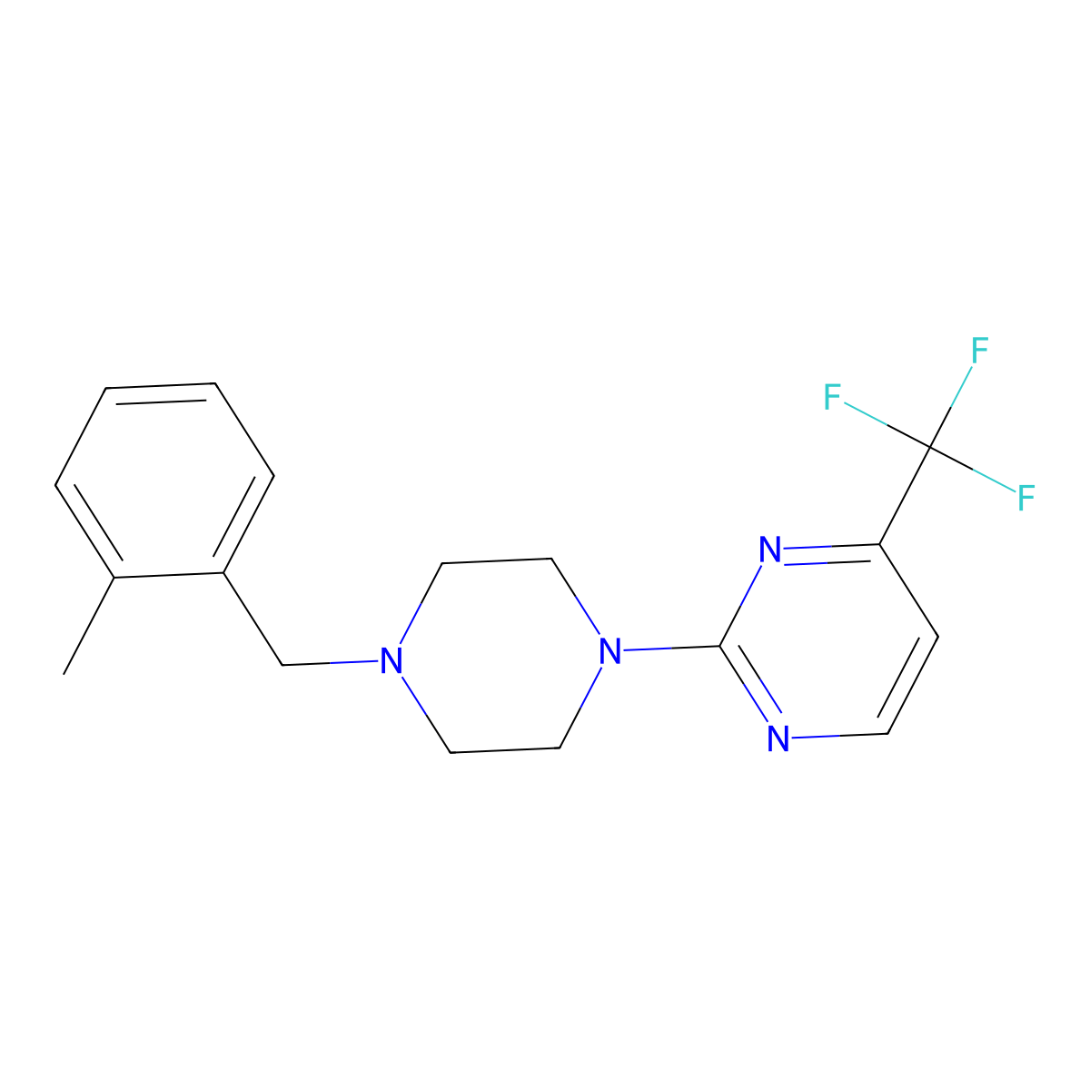 2-{4-[(2-Methylphenyl)methyl]piperazin-1-yl}-4-(trifluoromethyl)pyrimidine molecular structure, CAS 2182998-28-1