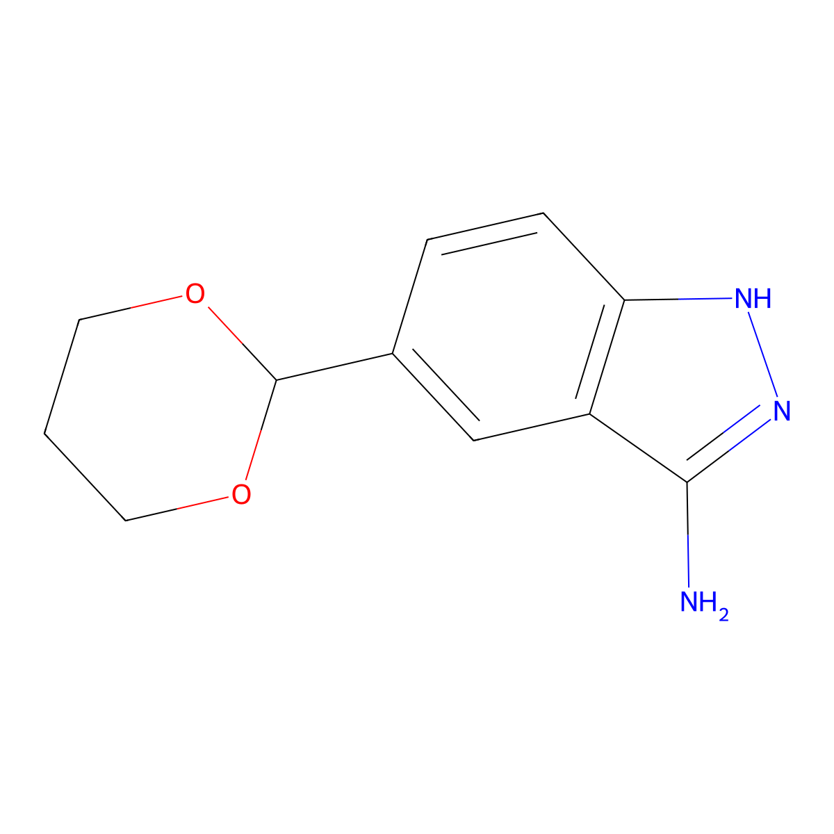 5-(1,3-Dioxan-2-yl)-1H-indazol-3-amine molecular structure, CAS 218301-24-7