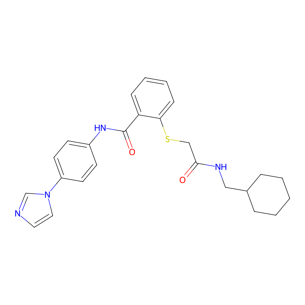 2-({[(cyclohexylmethyl)carbamoyl]methyl}sulfanyl)-N-[4-(1H-imidazol-1-yl)phenyl]benzamide molecular structure, CAS 2183348-18-5