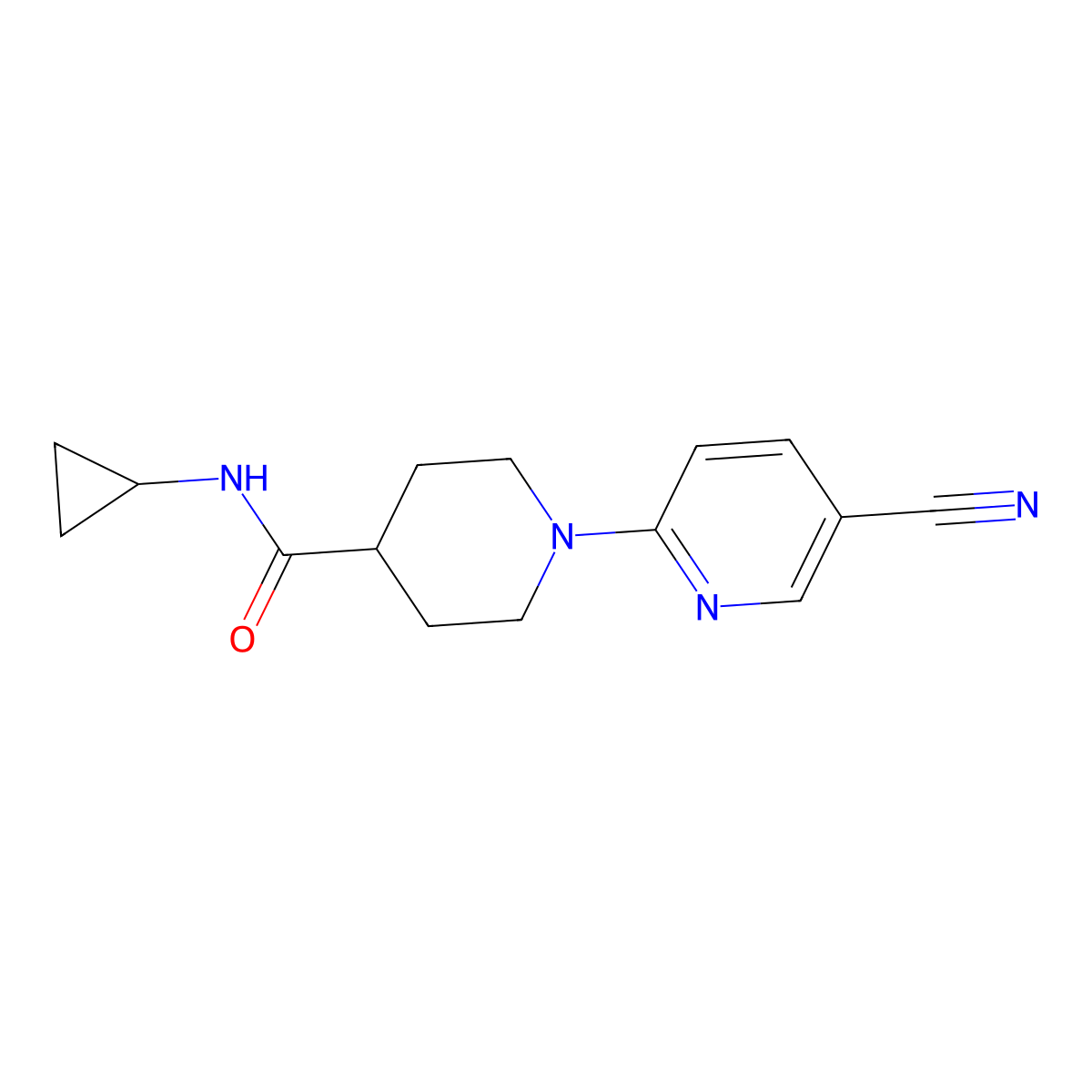 1-(5-cyanopyridin-2-yl)-N-cyclopropylpiperidine-4-carboxamide molecular structure, CAS 2183398-01-6