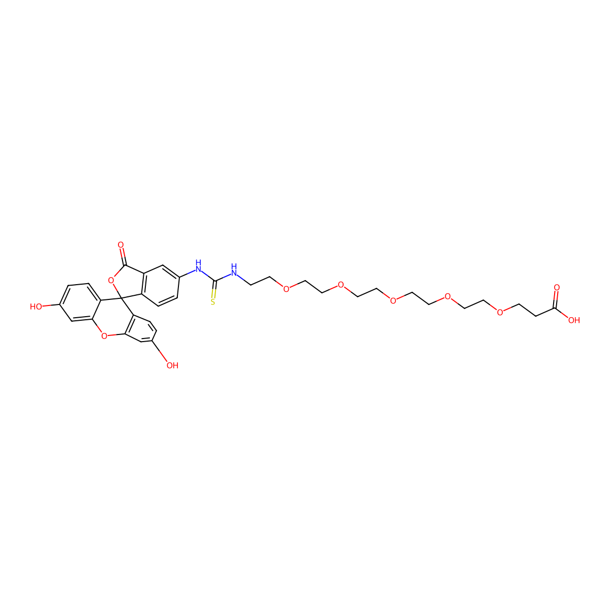 Fluorescein-PEG5-Acid molecular structure, CAS 2183440-40-4