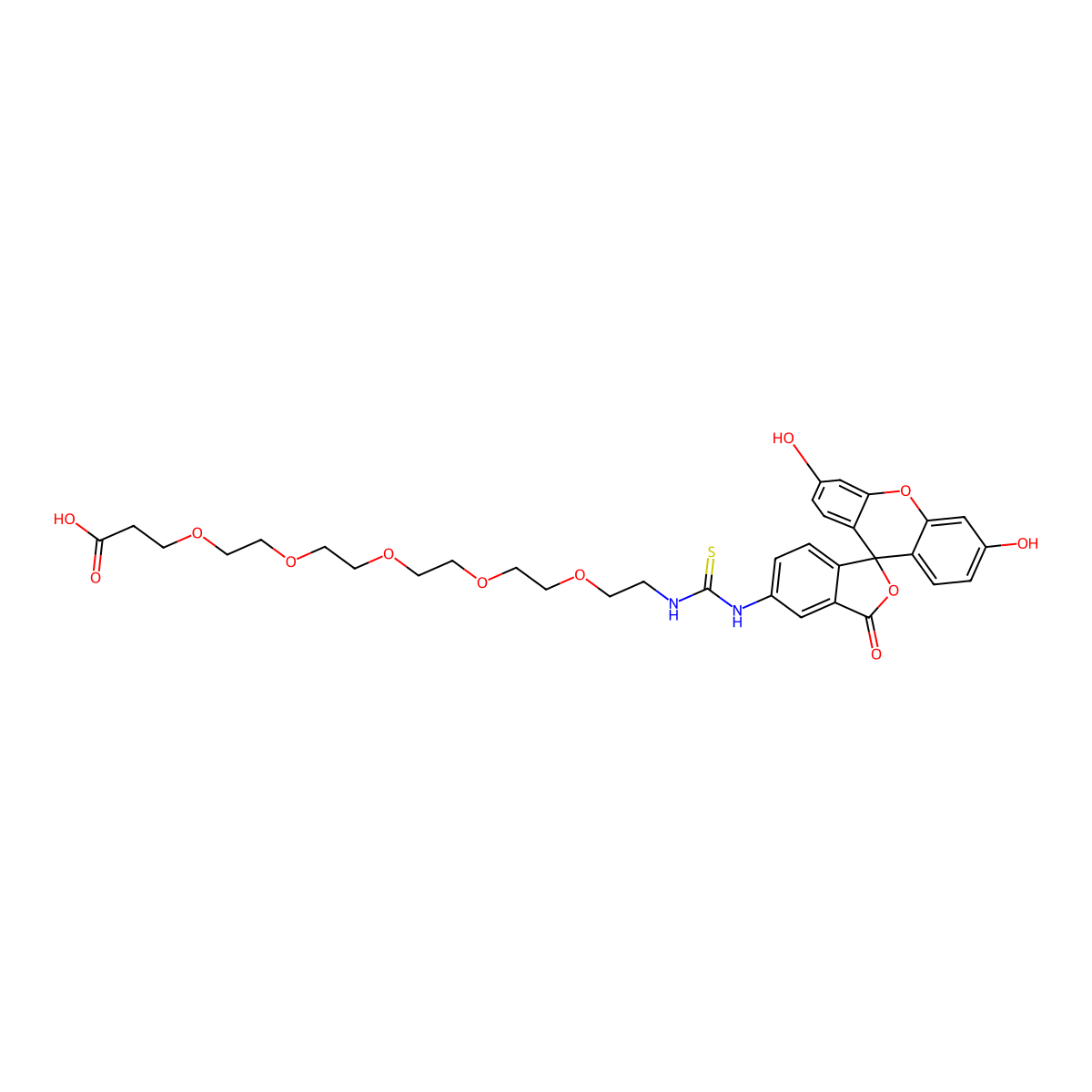 Fluorescein-PEG5-Acid molecular structure, CAS 2183440-40-4