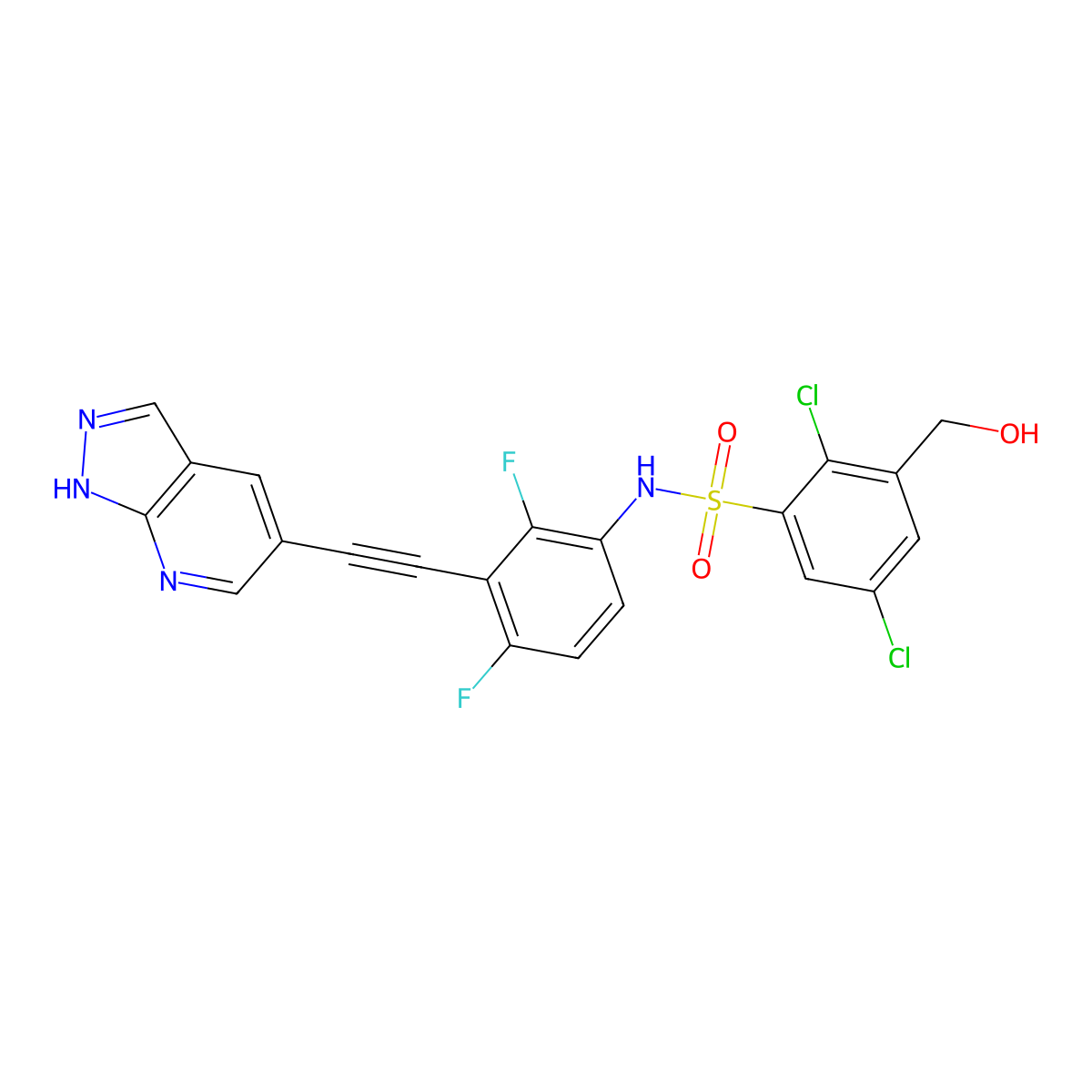N-(3-((1H-Pyrazolo[3,4-b]pyridin-5-yl)ethynyl)-2,4-difluorophenyl)-2,5-dichloro-3-(hydroxymethyl)benzenesulfonamide molecular structure, CAS 2183470-06-4