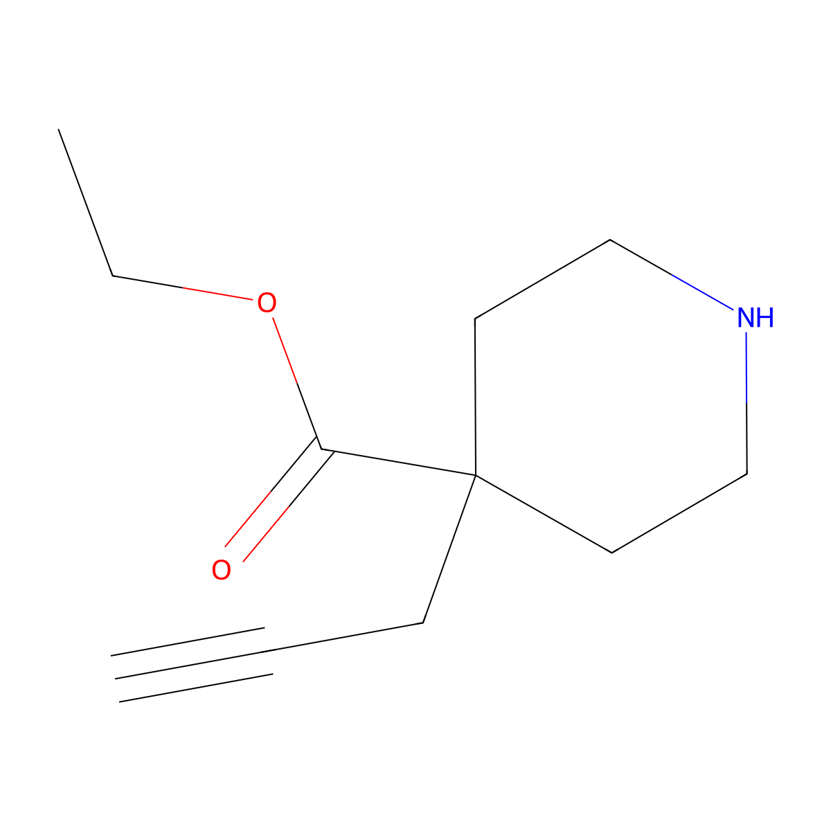 Ethyl 4-(prop-2-yn-1-yl)piperidine-4-carboxylate molecular structure, CAS 21837-08-1