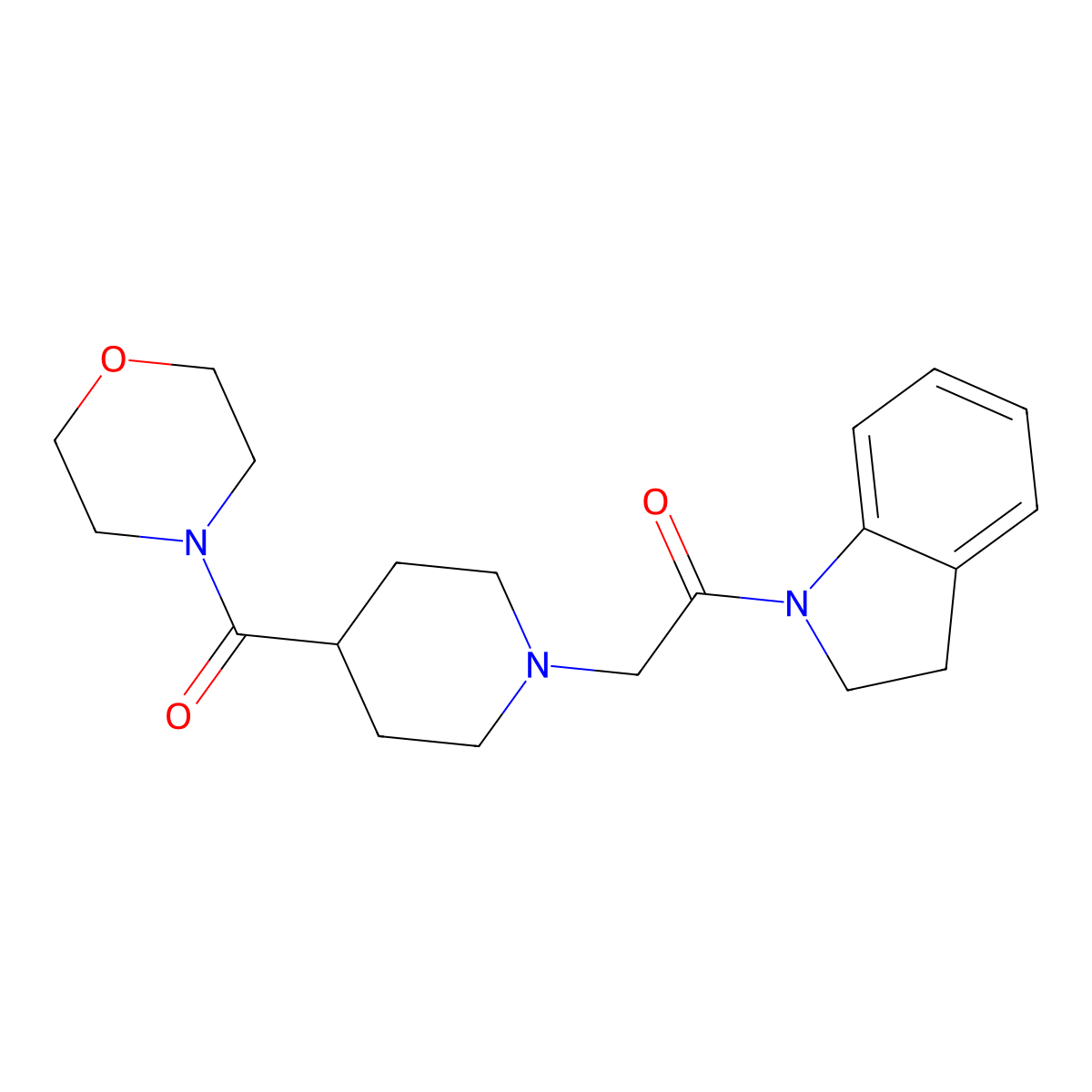 1-(2,3-dihydro-1H-indol-1-yl)-2-[4-(morpholine-4-carbonyl)piperidin-1-yl]ethan-1-one molecular structure, CAS 2183749-83-7