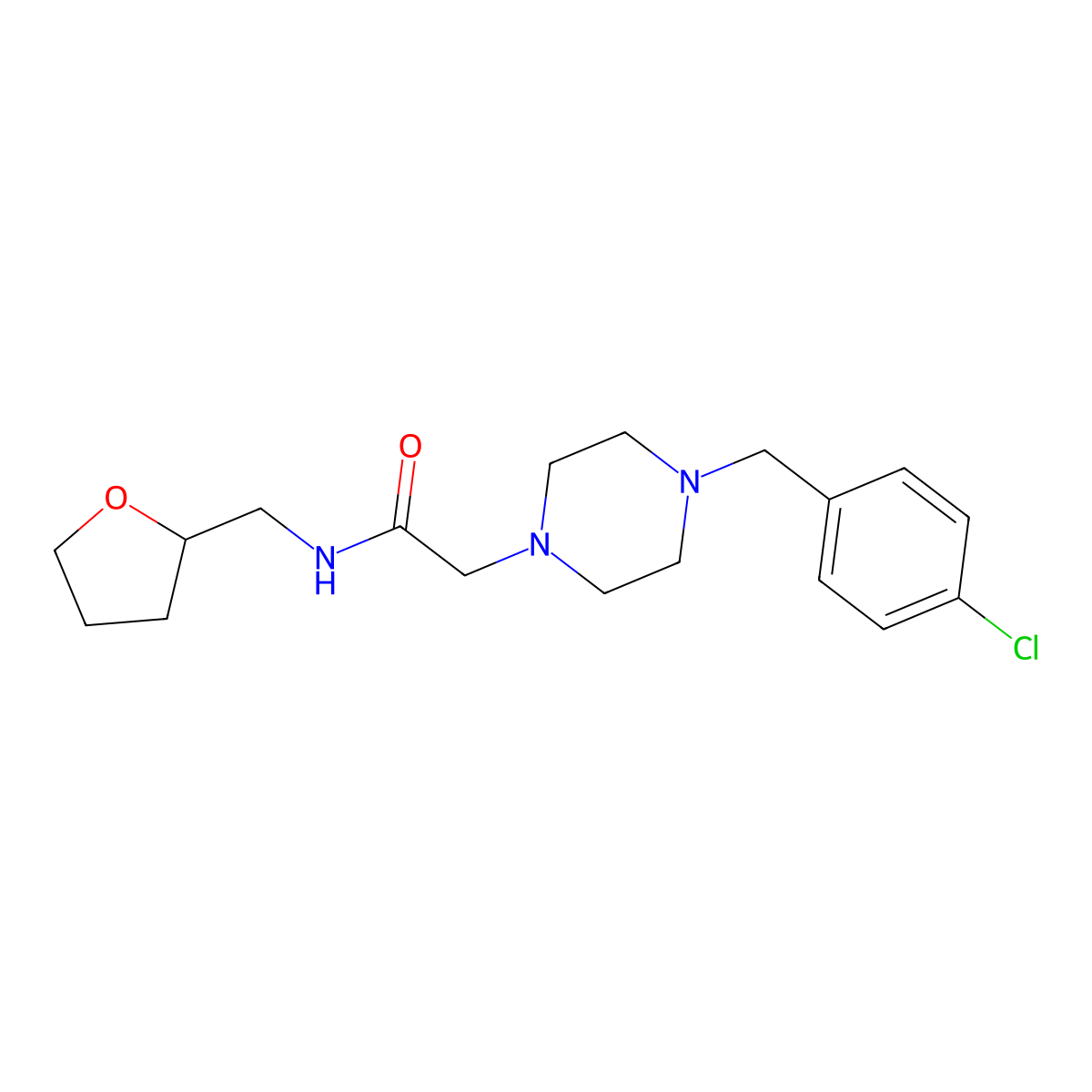 2-[4-[(4-chlorophenyl)methyl]piperazin-1-yl]-N-(oxolan-2-ylmethyl)acetamide molecular structure, CAS 2183777-36-6