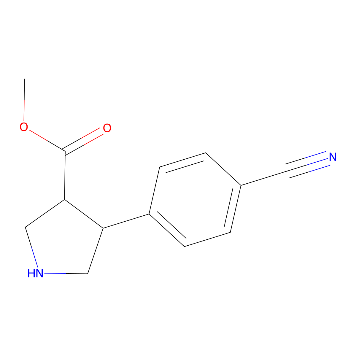 Trans-methyl 4-(4-cyanophenyl)pyrrolidine-3-carboxylate molecular structure, CAS 2183873-89-2