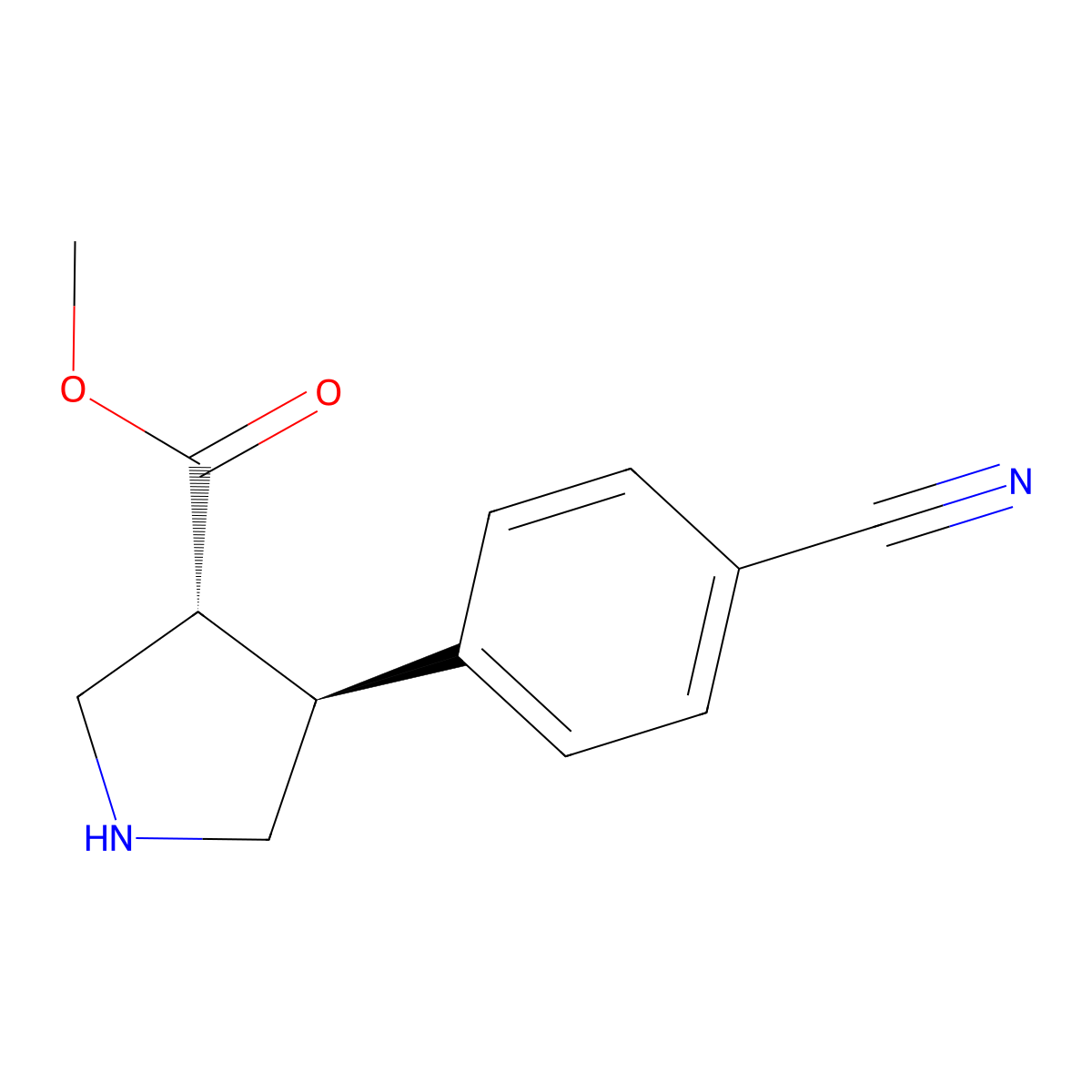 Trans-methyl 4-(4-cyanophenyl)pyrrolidine-3-carboxylate molecular structure, CAS 2183873-89-2