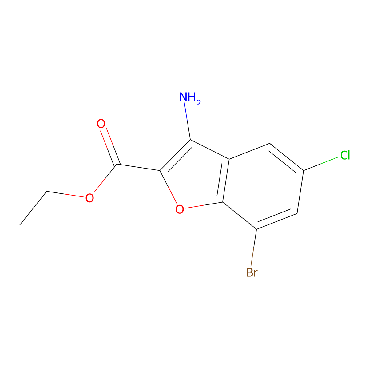 Ethyl 3-amino-7-bromo-5-chloro-1-benzofuran-2-carboxylate molecular structure, CAS 2183997-56-8