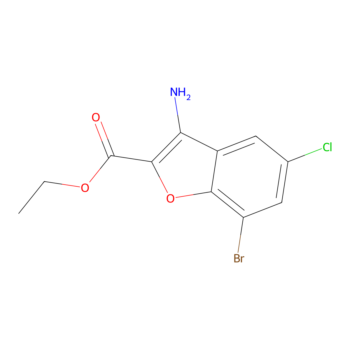 Ethyl 3-amino-7-bromo-5-chloro-1-benzofuran-2-carboxylate molecular structure, CAS 2183997-56-8