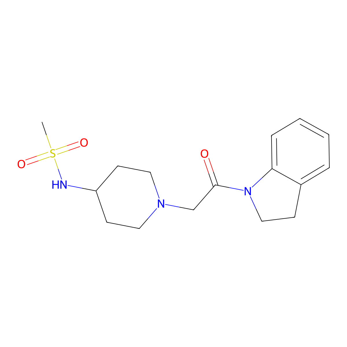 N-{1-[2-(2,3-dihydro-1H-indol-1-yl)-2-oxoethyl]piperidin-4-yl}methanesulfonamide molecular structure, CAS 2184210-52-2