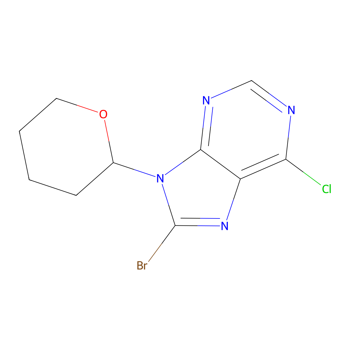 8-Bromo-6-chloro-9-(tetrahydro-2H-pyran-2-yl)-9H-purine molecular structure, CAS 218431-08-4