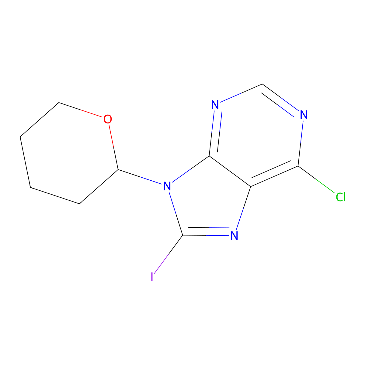 6-chloro-8-iodo-9-(oxan-2-yl)-9H-purine molecular structure, CAS 218431-10-8